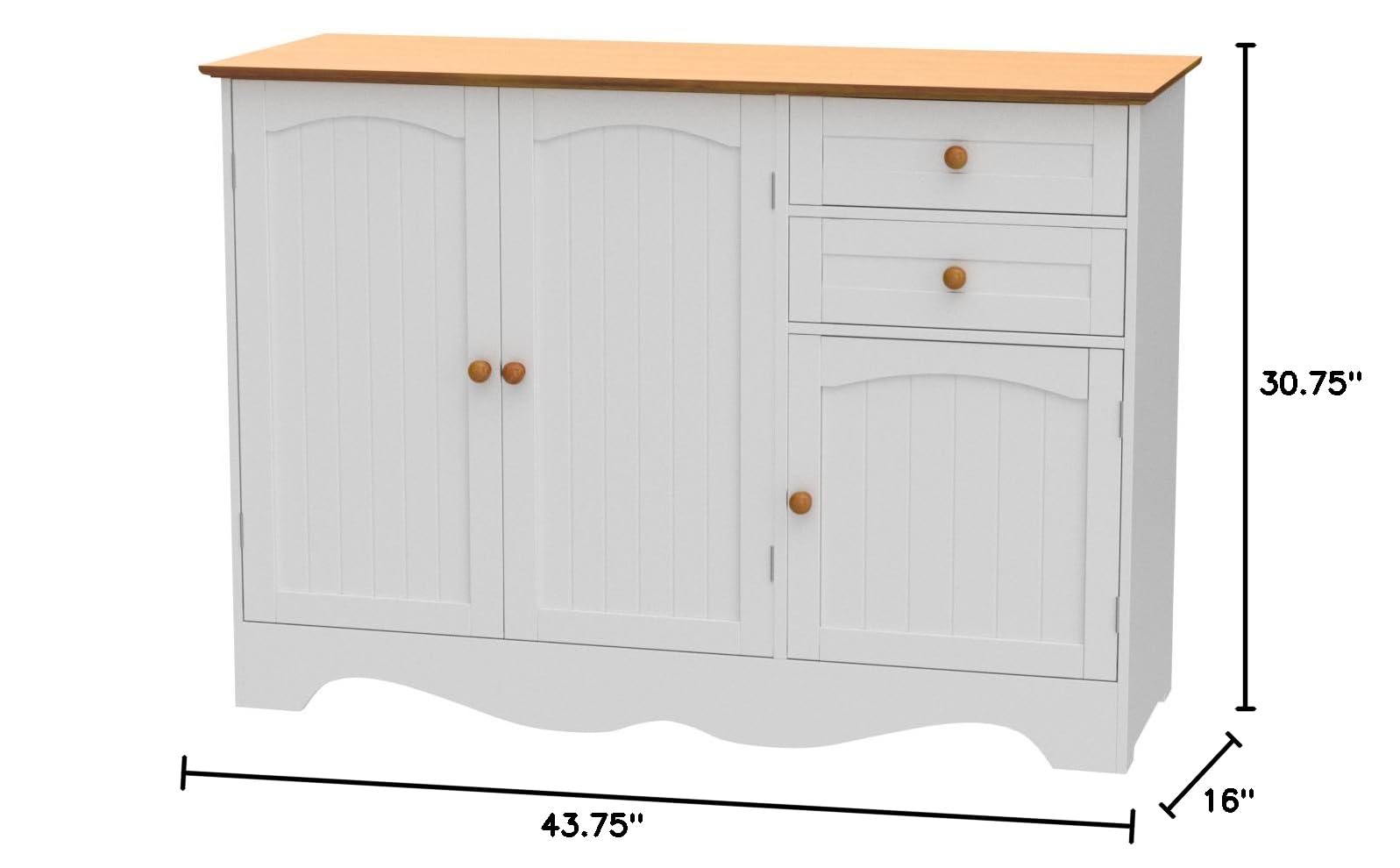 BrylaneHome Country Kitchen Buffet - White Honey Finish Sideboard for Dining Room | Farmhouse Style Storage Cabinet with Drawers & Shelves | Perfect for Entertaining & Kitchen Organization