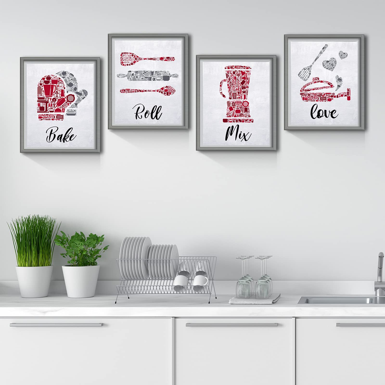 9pcs Kitchen Wall Art - Eat Drink Love Posters for Farmhouse & Restaurant Decor