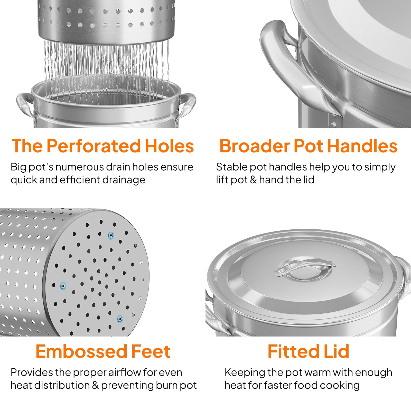 ROVSUN 44-Quart Stainless Steel Turkey Fryer Pot with Basket, Lid & Hook - Large Outdoor Cooking Pot for Turkey, Seafood Boil, Crawfish, Crab, Lobster & Shrimp - Perfect for Backyard BBQs, Camping & Holiday Feasts