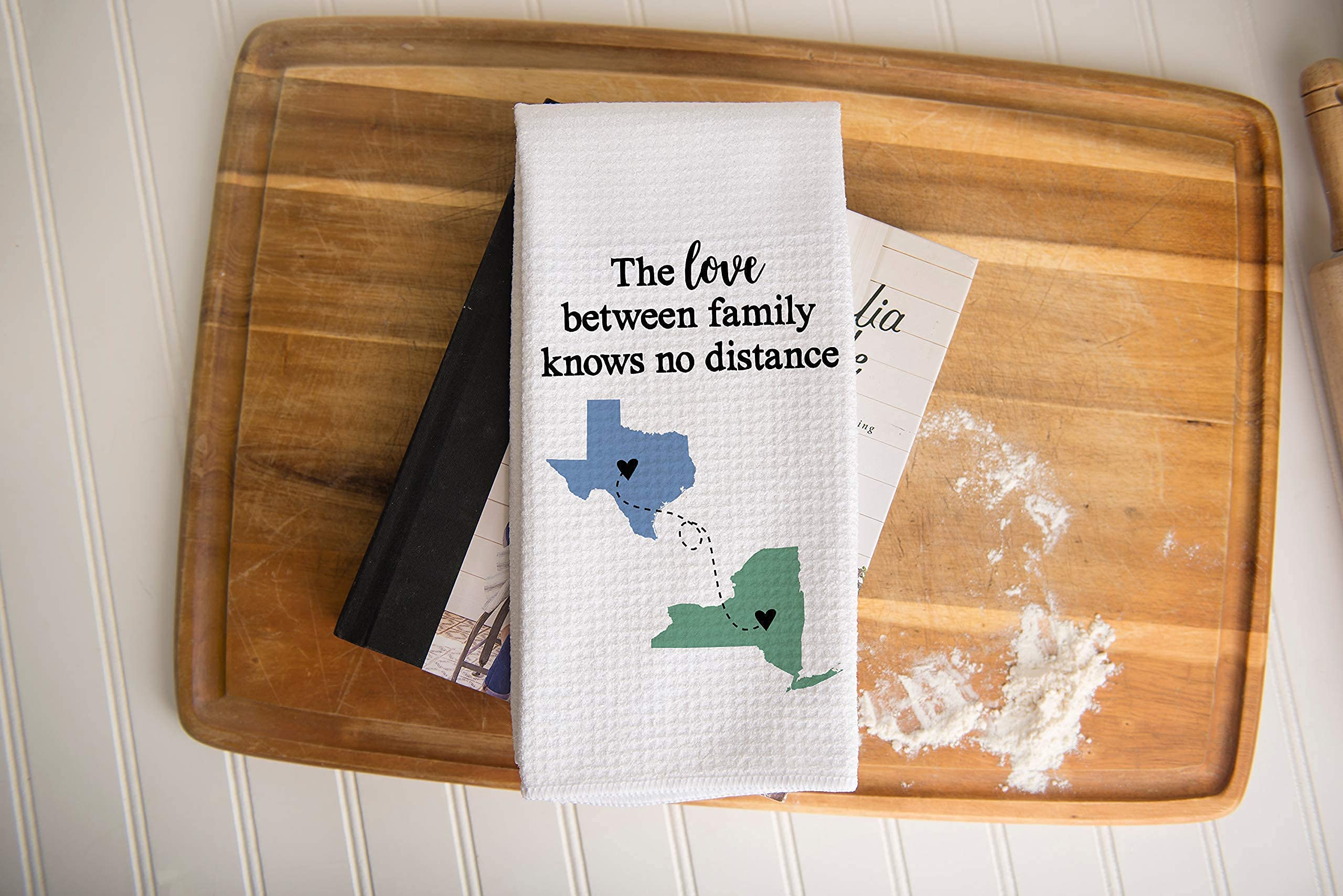 Long Distance State Waffle Weave Dish Towel - Personalized Kitchen Towel Set for Going Away Gifts & Grandparents - Absorbent Cotton Towels for Drying Dishes, Decorating Kitchen, and Thoughtful Housewarming Presents