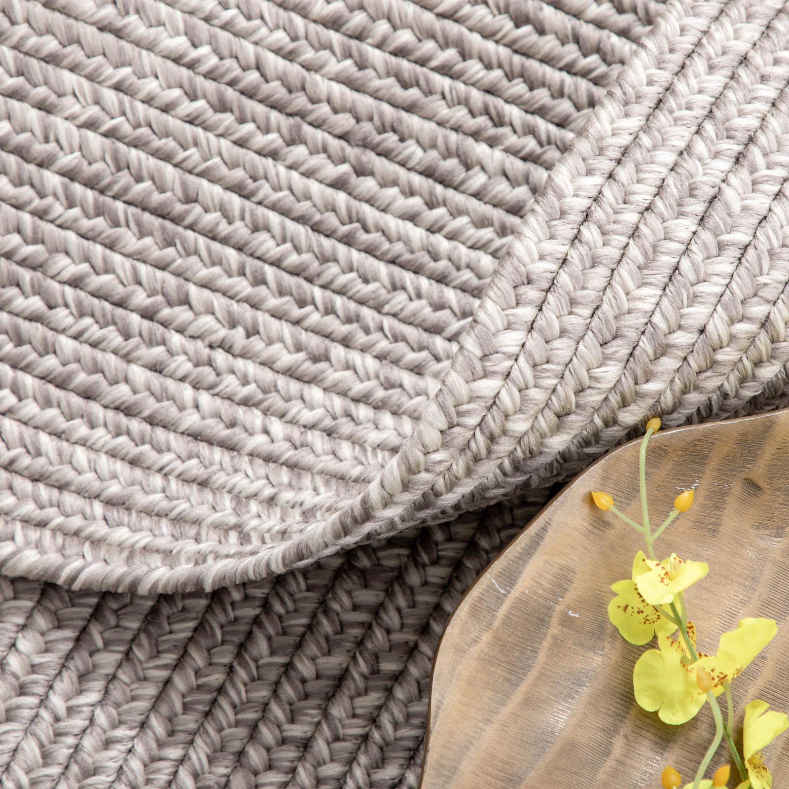 DECOMALL Azure Outdoor Braided Rugs - 6ft Round Indoor/Outdoor Carpet in Grey - Perfect for Patio, Deck, Living Room & Bedroom Floor Decor