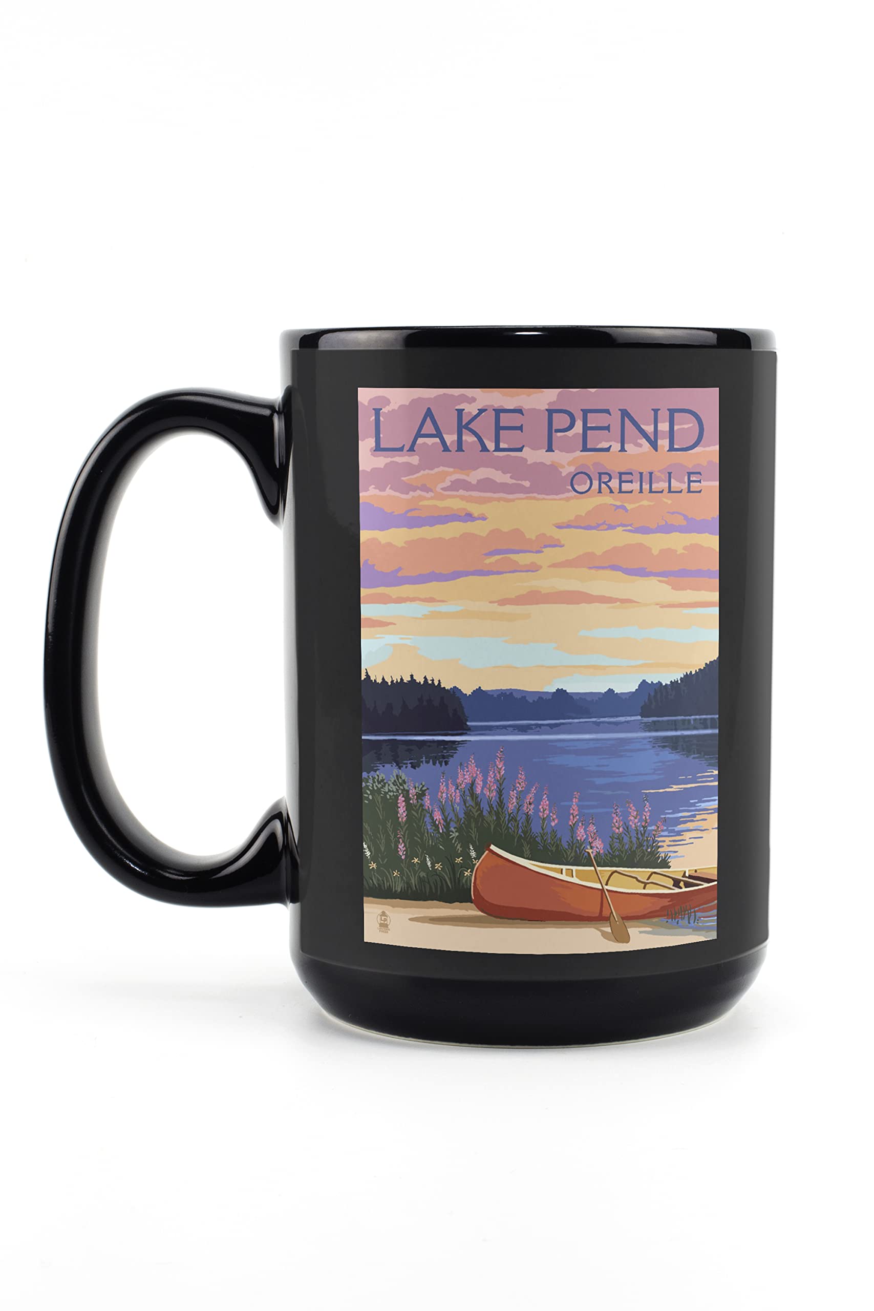 Lake Pend Oreille Idaho Canoe Lake 15oz Black Ceramic Coffee Mug - Microwave & Dishwasher Safe - Perfect for Camping, Office & Home Use