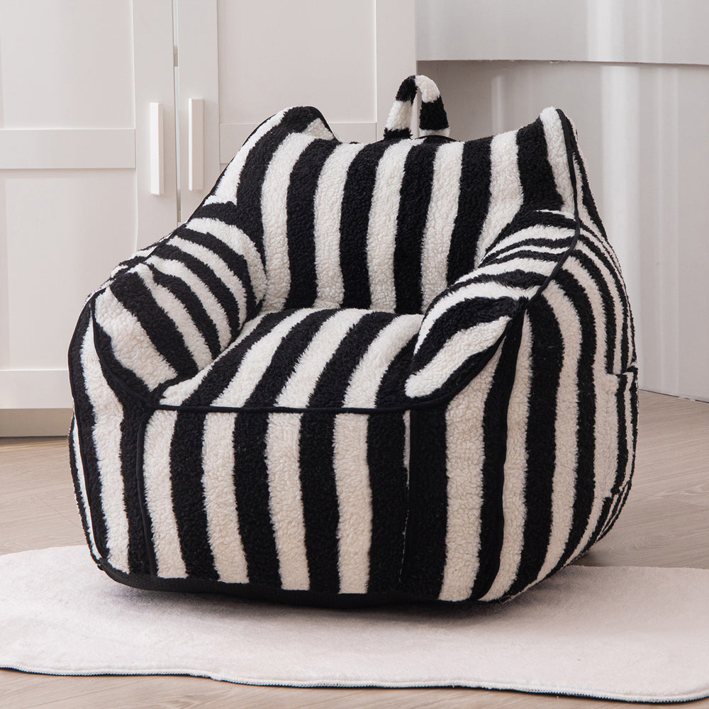 MAXYOYO Kids Bean Bag Chair - Soft Sherpa Bean Bag Couch with Decorative Edges for Boys & Girls | Comfortable Seating for Bedroom, Playroom & Reading Nook (Stripe Black)