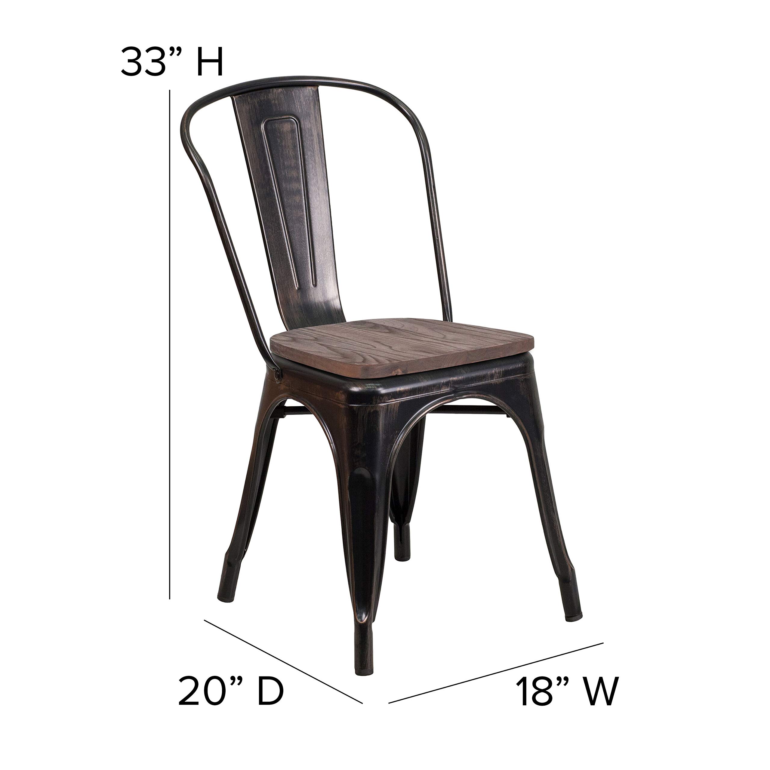 4 Pack Black & Antique Gold Metal Stackable Dining Chairs with Wood Seat - Sturdy Restaurant Chairs for Home, Cafe, Bistro & Outdoor Use