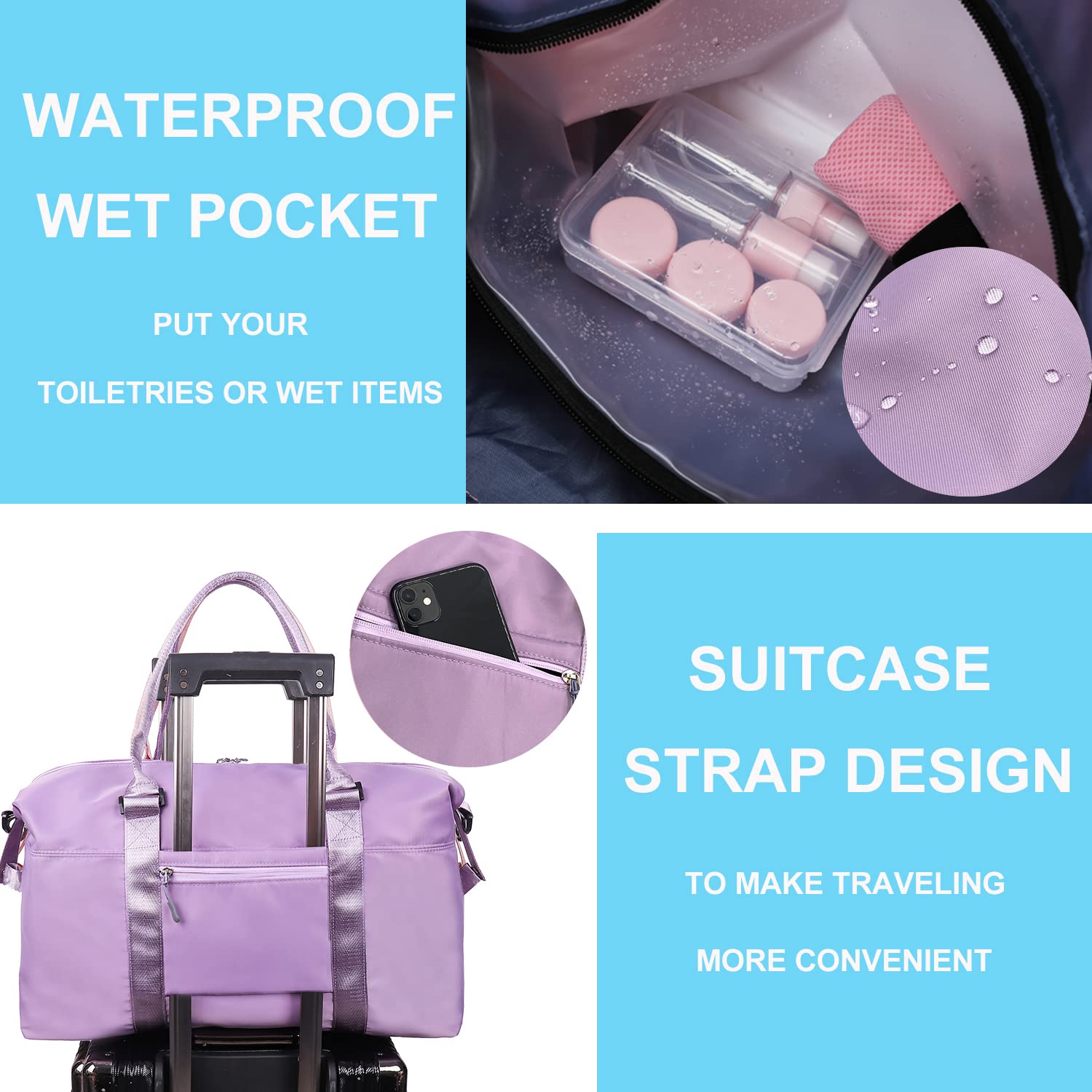 Waterproof Travel Duffle Bag for Women & Men - Sport Gym Tote with Wet Pocket - Perfect for Overnight Trips, Weekend Getaways & Workout Sessions