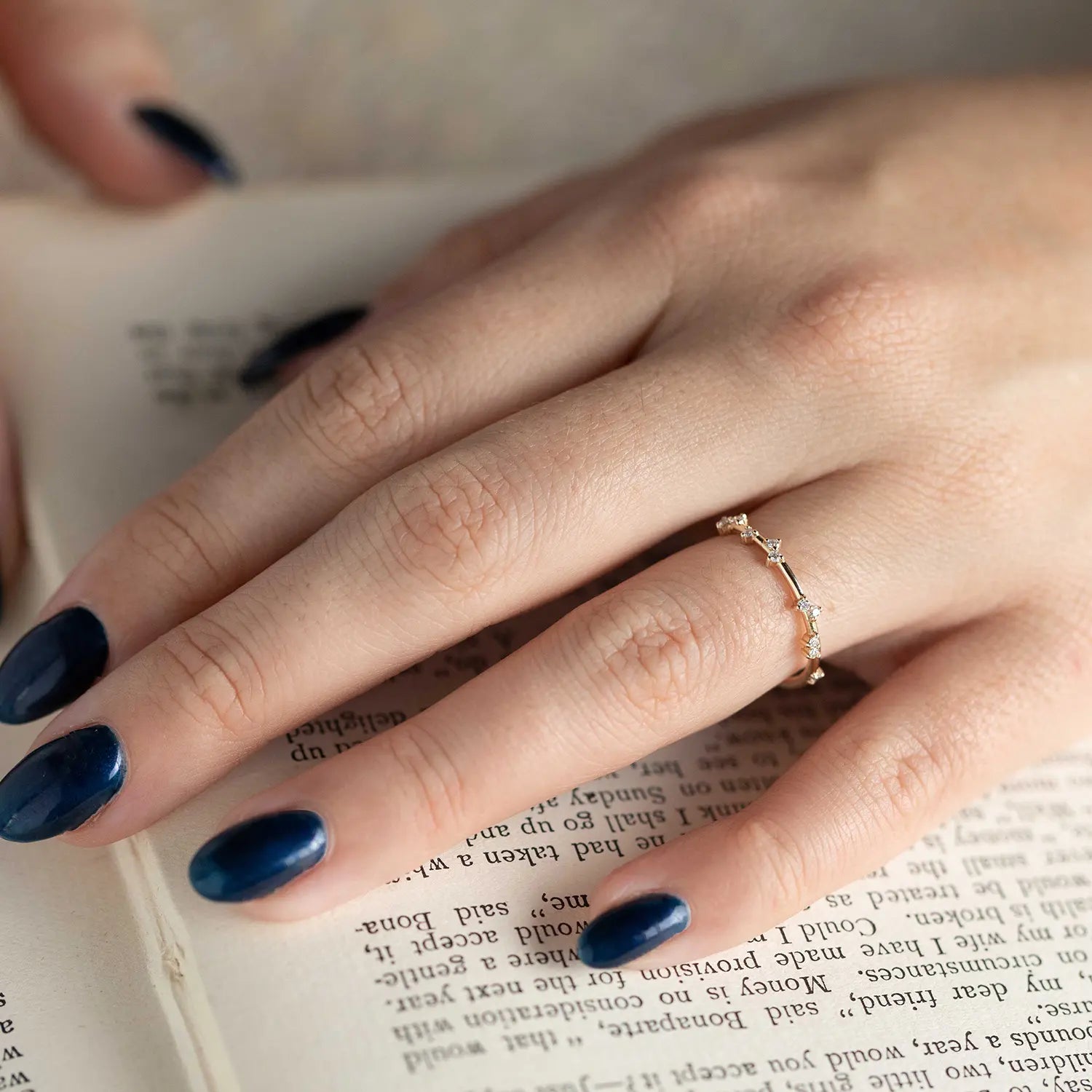 14K Yellow Gold Milky Way Ring with White Diamonds - Elegant Celestial Jewelry for Women, Perfect for Anniversaries, Engagements & Special Occasions