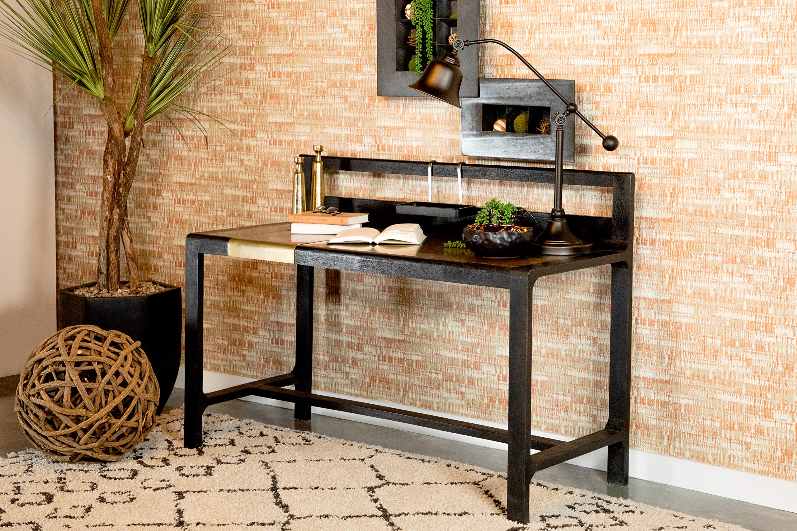 Coaster Home Furnishings Purston Hidden Storage Writing Desk - Black and Brass Finish (991022) - Perfect for Home Office, Study Room & Small Spaces