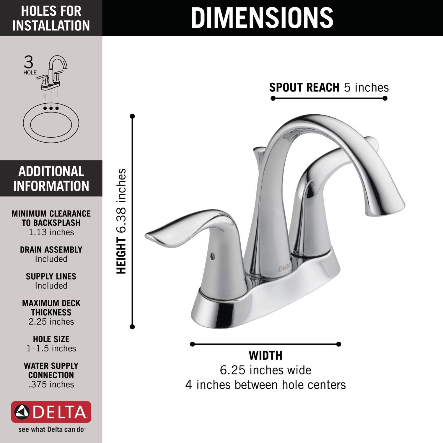 Delta Lahara Centerset Bathroom Faucet in Chrome - 2-Handle Bathroom Sink Faucet with Diamond Seal Technology & Metal Drain Assembly (Model 2538-MPU-DST) - Perfect for Modern Bathroom Renovations and Vanity Upgrades