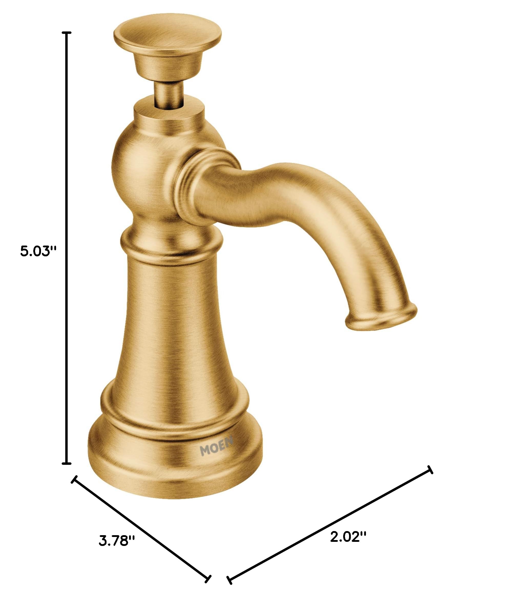 Moen S3945BG Traditional Deck Mounted Kitchen Soap Dispenser - Brushed Gold Finish, Above Sink Refillable Bottle for Hand Soap & Dish Soap | Perfect for Farmhouse, Modern & Traditional Kitchens