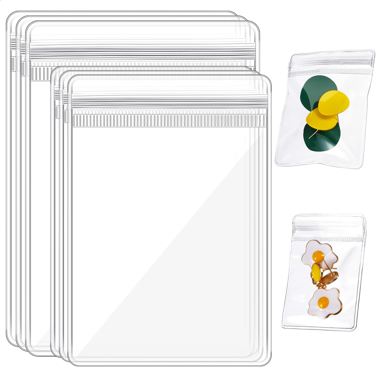 100-Piece Small Clear Plastic Jewelry Bags with Self-Seal Zipper Lock - Transparent PVC Storage Bags for Jewelry, Rings, Earrings, Candy & Small Items - Perfect for Retail Packaging, Craft Organizing & Gift Presentation (2 Sizes)