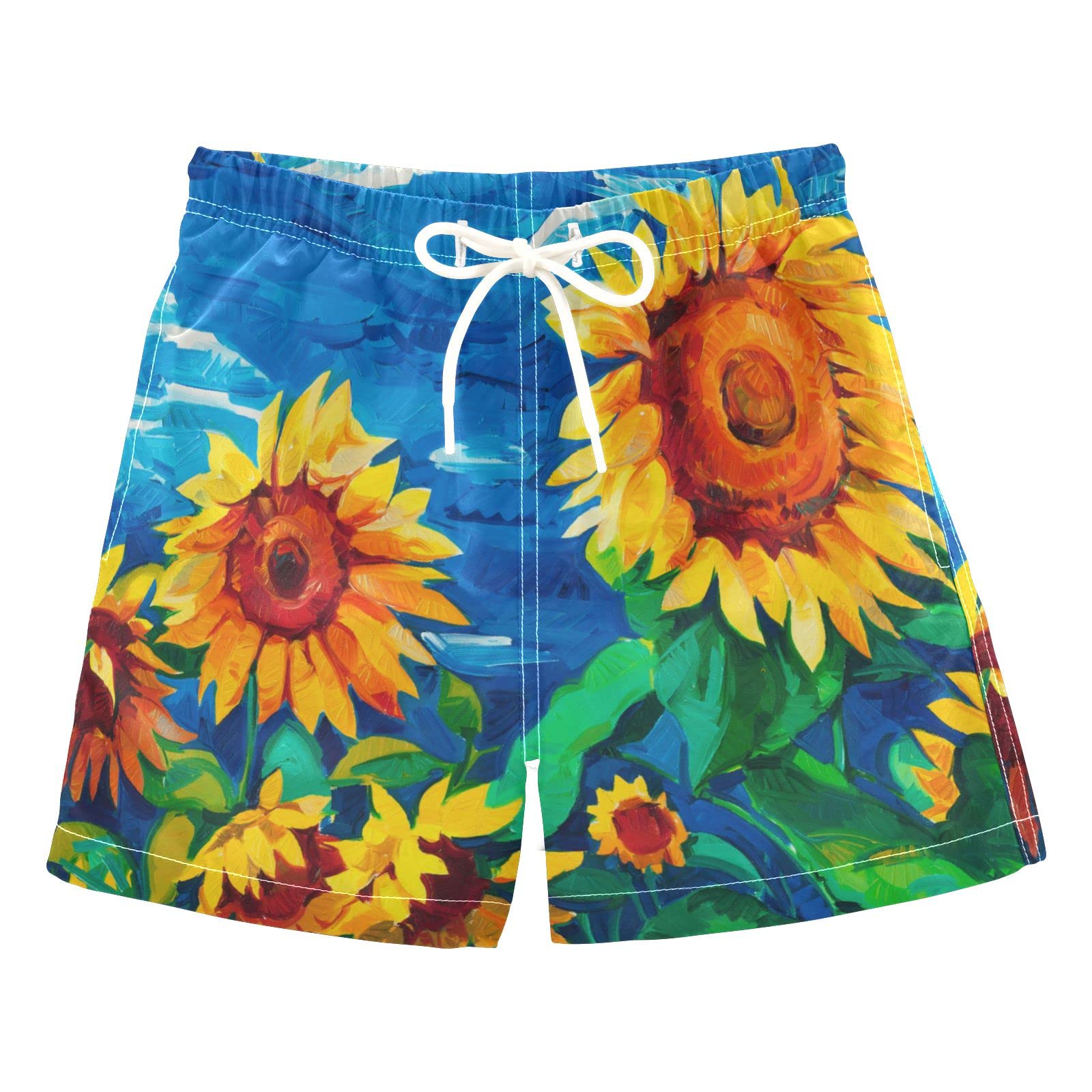 AMICHIC Boys Sunflower Print Swim Trunks - Quick Dry Toddler Swimwear for Kids 2-8 Years | Beach, Pool & Summer Water Play
