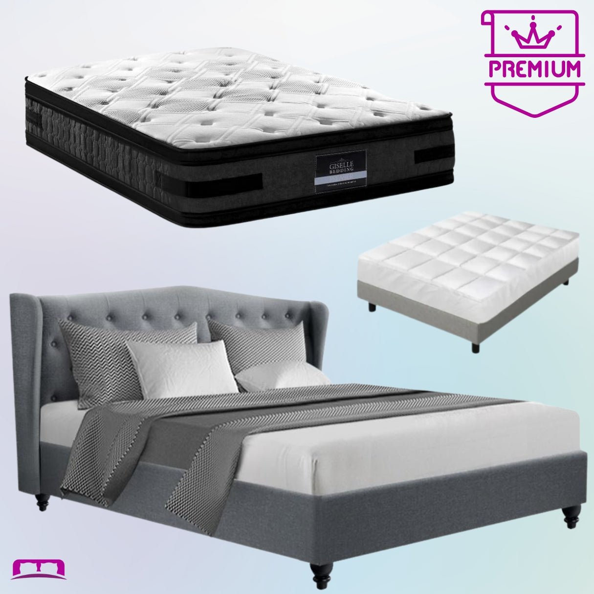 King Premium Altona Bed Grey Euro Top Mattress - Medium Firm with Bamboo Topper | Luna Series | Perfect for Back Pain Relief & Pressure Relief | Ideal for Side, Back & Stomach Sleepers