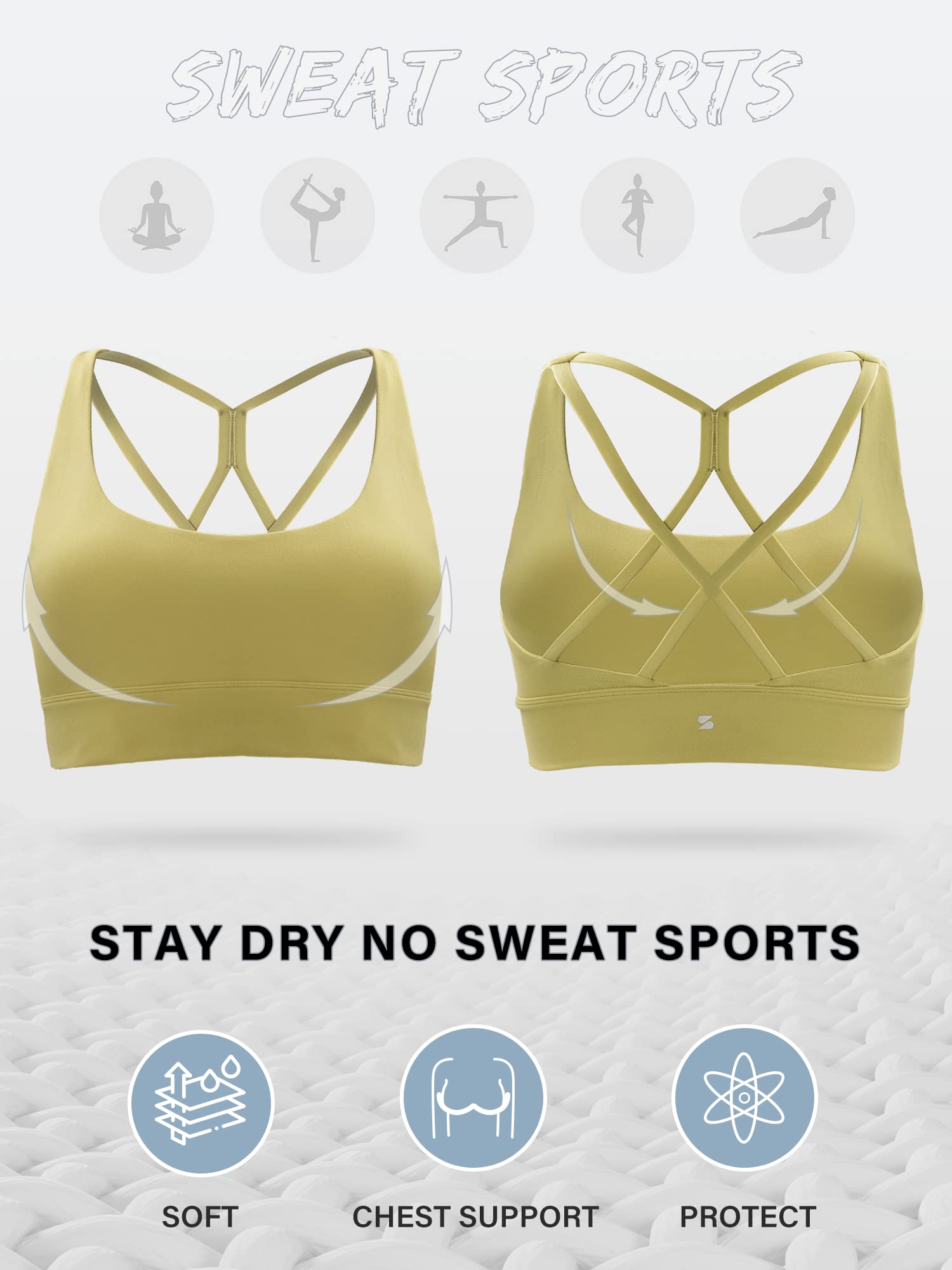 Stelle Women's Strappy Sports Bra - Full Coverage Criss Cross Back Yoga Bra with Padded Support for Workout, Running & Gym - Comfortable High Impact Activewear for Fitness & Yoga