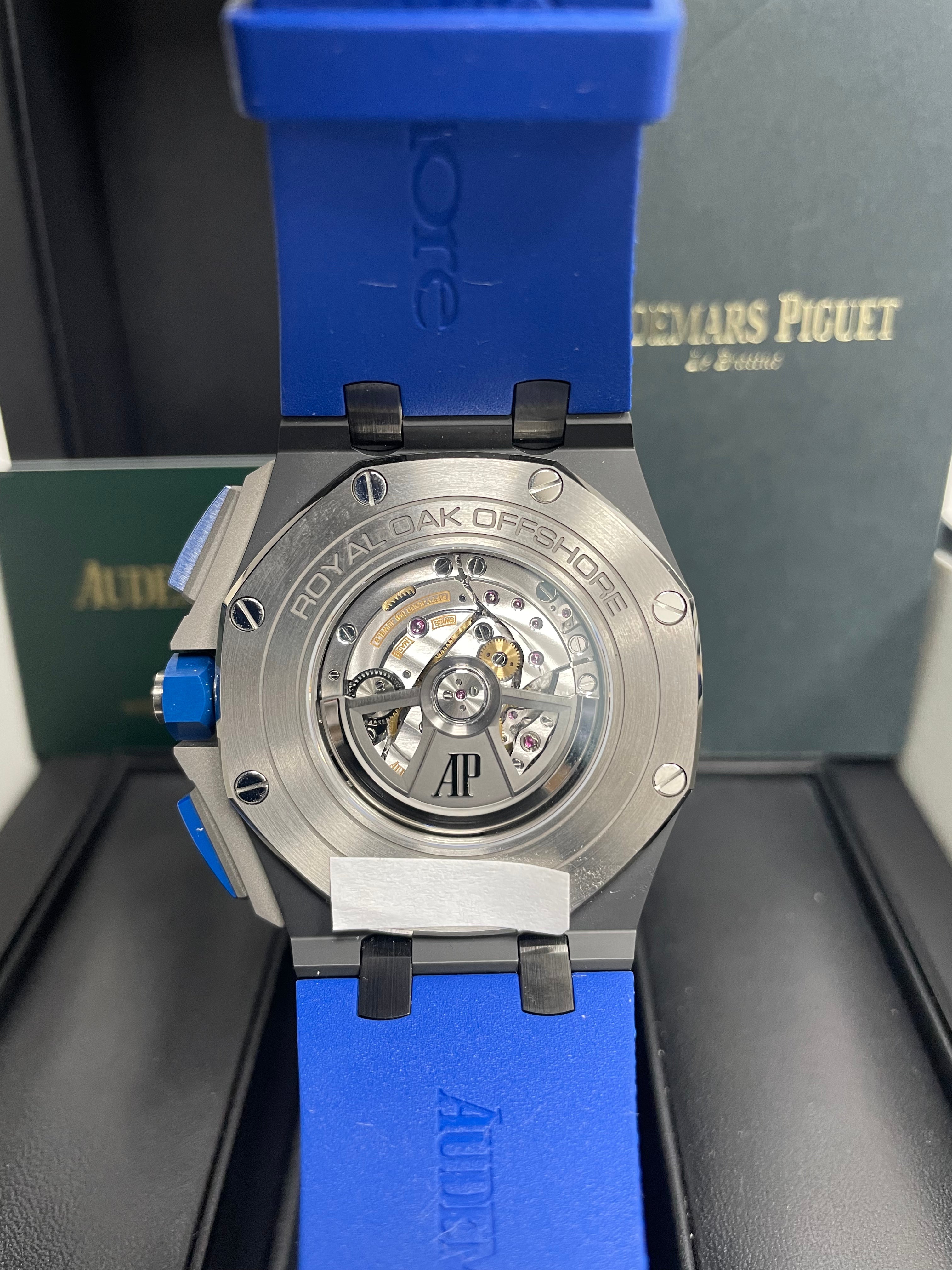 Audemars Piguet Royal Oak Offshore Selfwinding Chronograph Men's Watch - Stainless Steel Case, Blue Leather Strap, Blue Dial with White Subdials & Ceramic Bezel (Model 26405CE.OO.A030CA.01) - Luxury Sports Watch for Business, Formal Events & Collectors