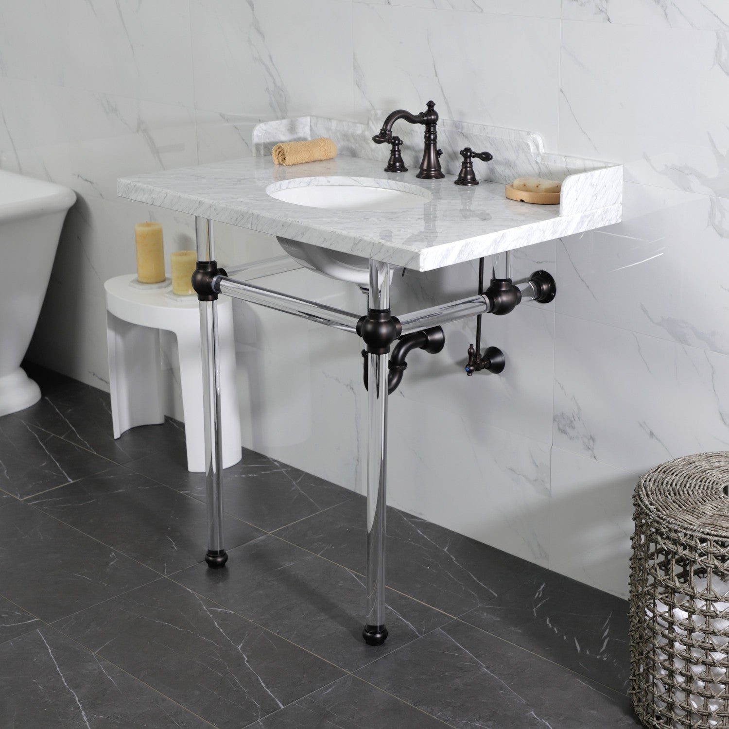 American Classic FSC1975ACL Oil Rubbed Bronze Widespread Bathroom Faucet - 3 Hole Deck Mount with 2 Handles & Pop Up Drain - Perfect for Bathroom Vanity and Powder Room Remodeling