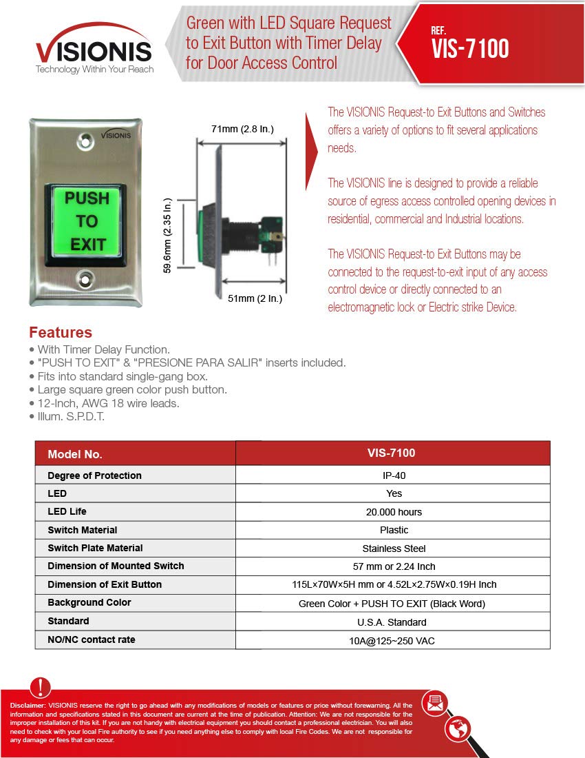 Visionis FPC-8511 Heavy Duty 600lbs Electromagnetic Lock Access Control System - Outswing Door Security with LED Exit Button, Time Delay & Wireless Remote Receiver | Ideal for Offices, Schools & Commercial Buildings