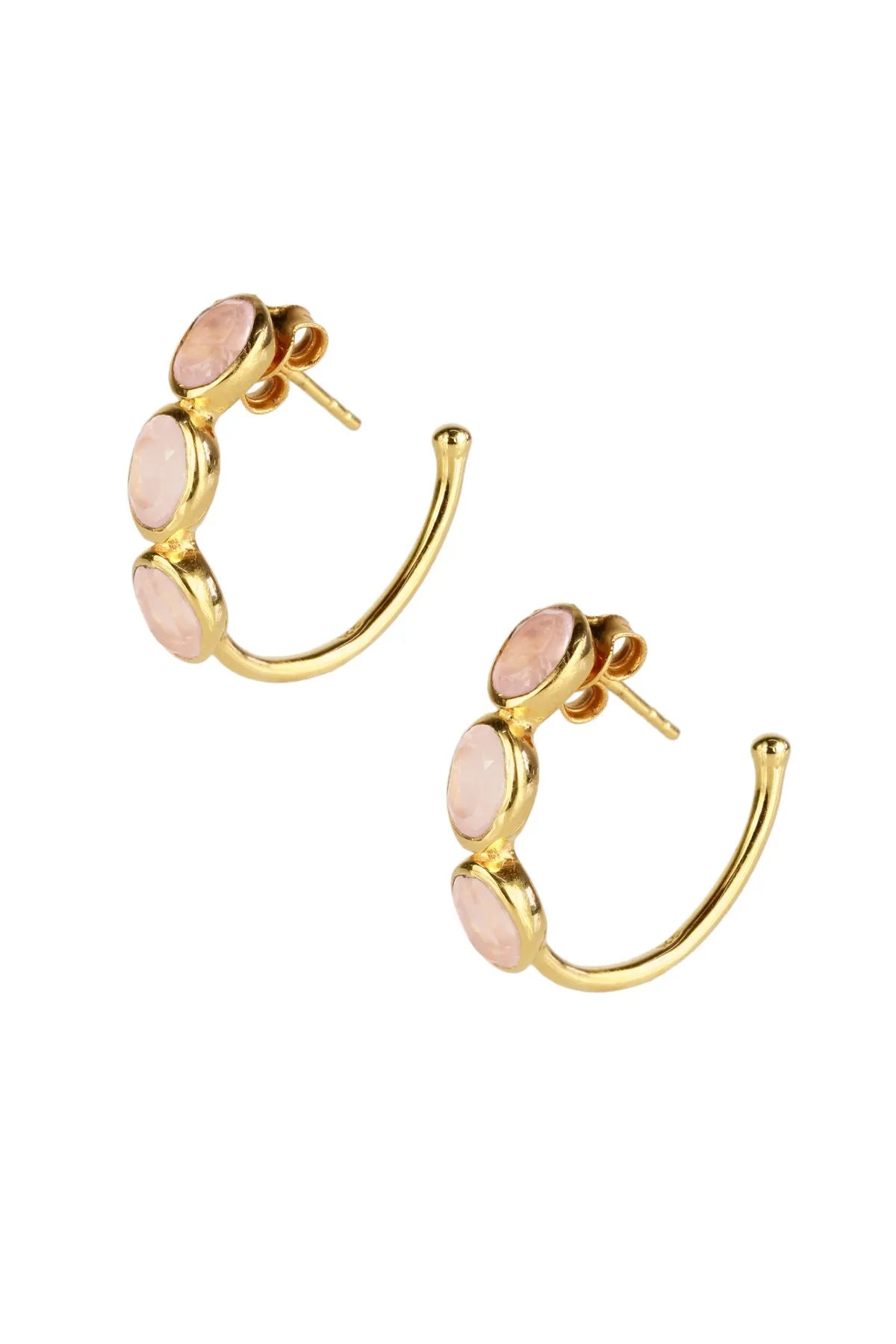 Rose Quartz Hoop Earrings for Women - 3 Pack Healing Crystal Jewelry Set - Elegant Dangle Earrings for Everyday Wear, Gift Giving & Spiritual Healing