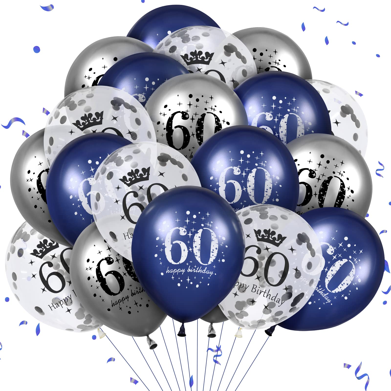 60th Birthday Latex Balloons - 40Pcs Navy Blue & Silver Happy 60th Birthday Party Decorations Balloon Set for Men & Women - Perfect for 60th Birthday Parties, Anniversaries, Milestone Celebrations & Retirement Decorations