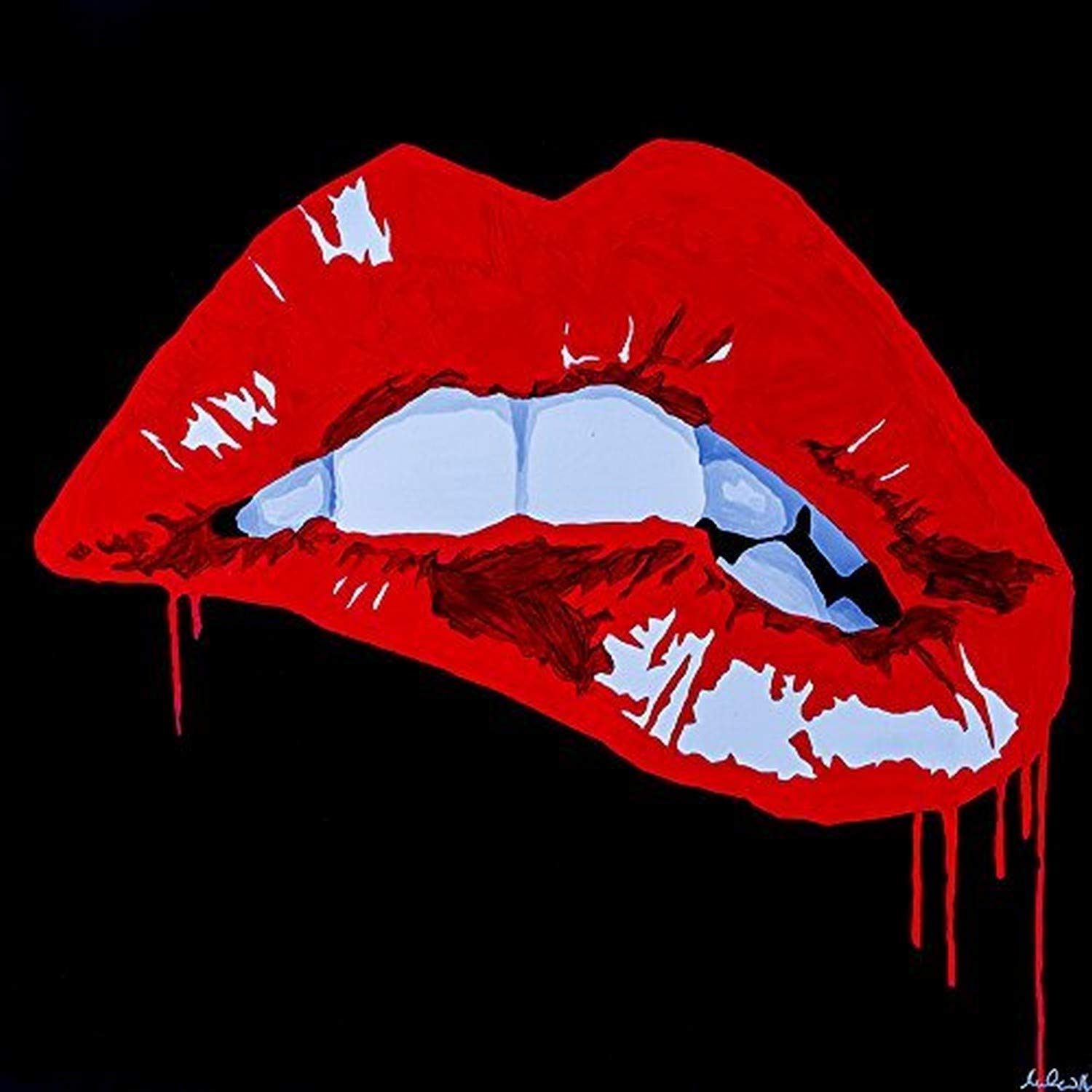 PopArtQueen Sexy Kiss 24x24 Giclee Print Poster - Rockabilly Style Red Lips Art for Home & Office Wall Decor | Perfect for Bedroom, Living Room & Retro Themed Spaces