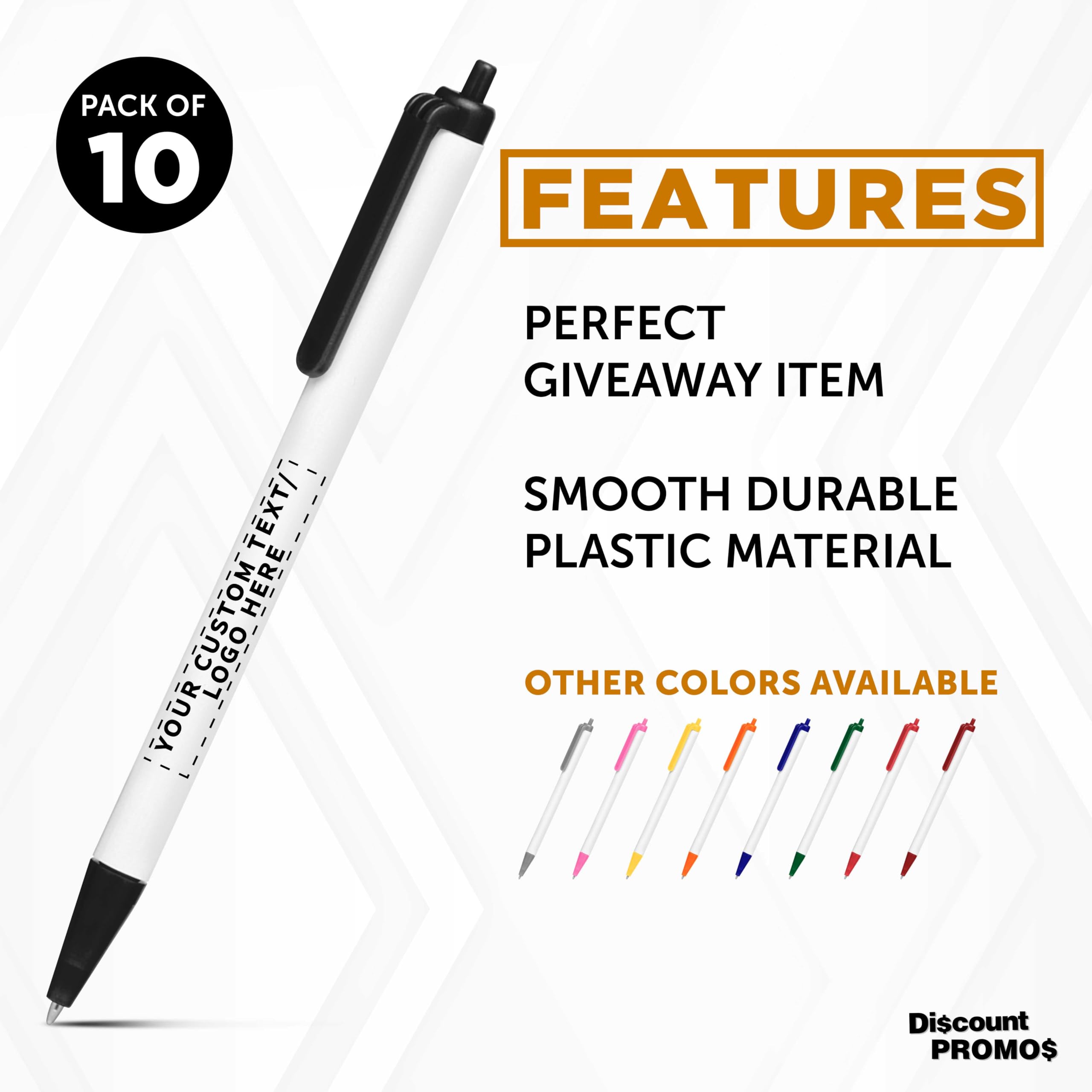 10 Pack Retractable Pens with Custom Text & Logo - Slim Barrel Black Ink Pens for Office, School, Business Promotions - Bulk Promotional Pens for Branding, Giveaways & Corporate Gifts
