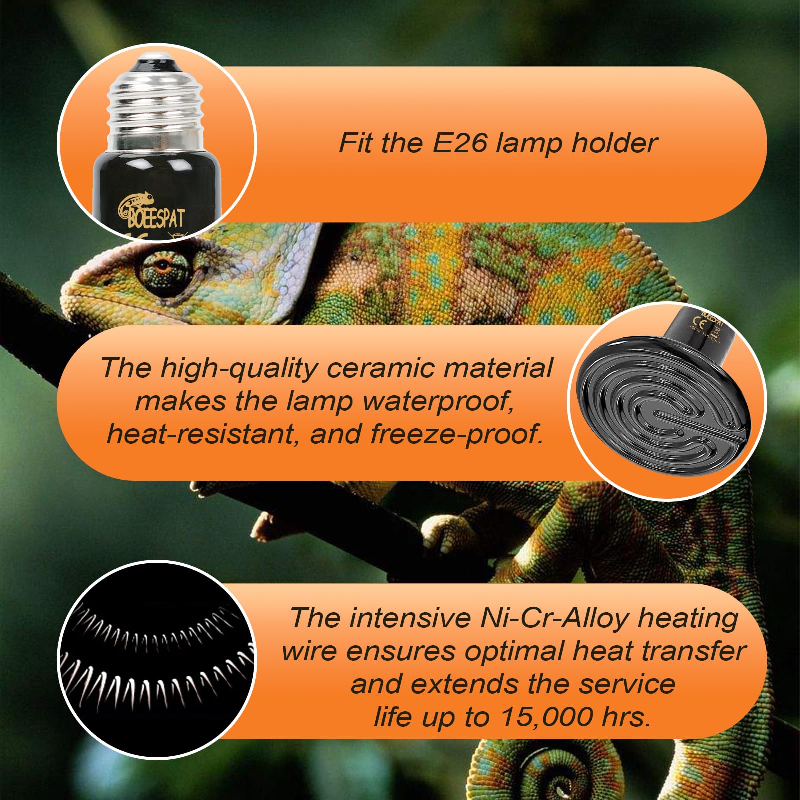75W Ceramic Heat Emitter Bulbs - 2 Pack Reptile Heating Lamp for Bearded Dragons, Lizards, Iguanas & Geckos - Efficient Infrared Heat Source for Terrariums & Small Pet Habitats - Ideal for Nighttime Heating & Basking Areas (Black, 75 Watts)