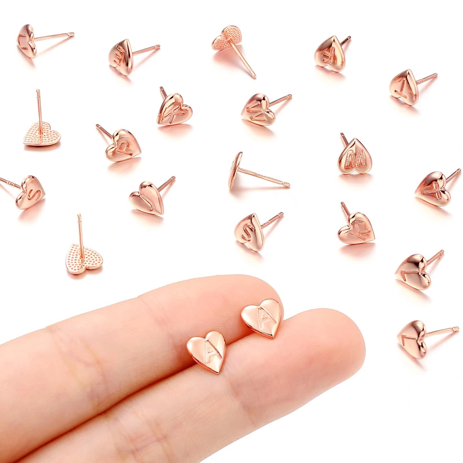 Heart Initial Stud Earrings for Women & Girls - 925 Sterling Silver 14K Gold Plated Hypoallergenic Dainty Letter Earrings | Perfect for Sensitive Ears, Everyday Wear, Gifts & Special Occasions