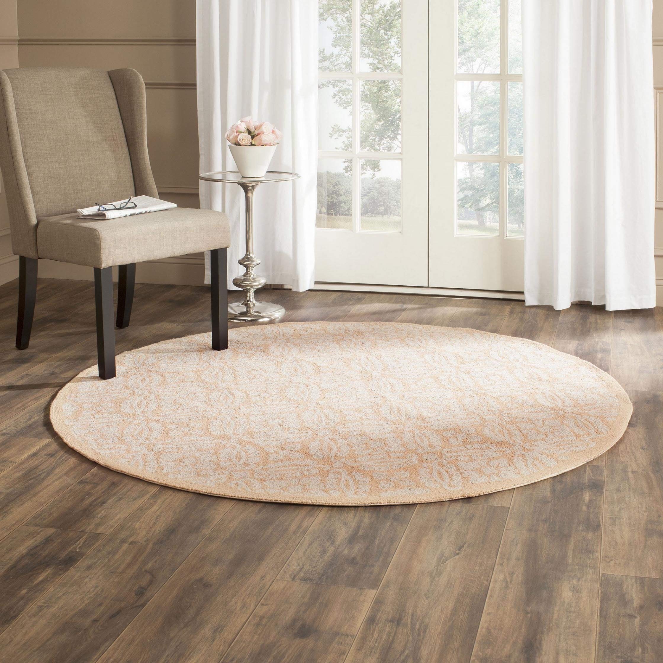 SAFAVIEH Chelsea Collection 8' Round Blush Pink HK723C Hand-Hooked French Country Wool Area Rug - Perfect for Living Room, Bedroom & Farmhouse Decor