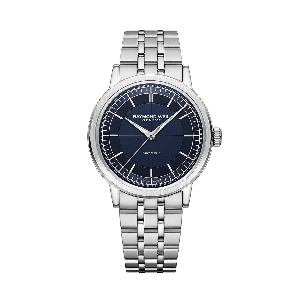 Millesime Men's Automatic Watch with Sector Dial - 39.5mm Blue Dial on Stainless Steel Bracelet - Perfect for Business, Casual & Formal Occasions