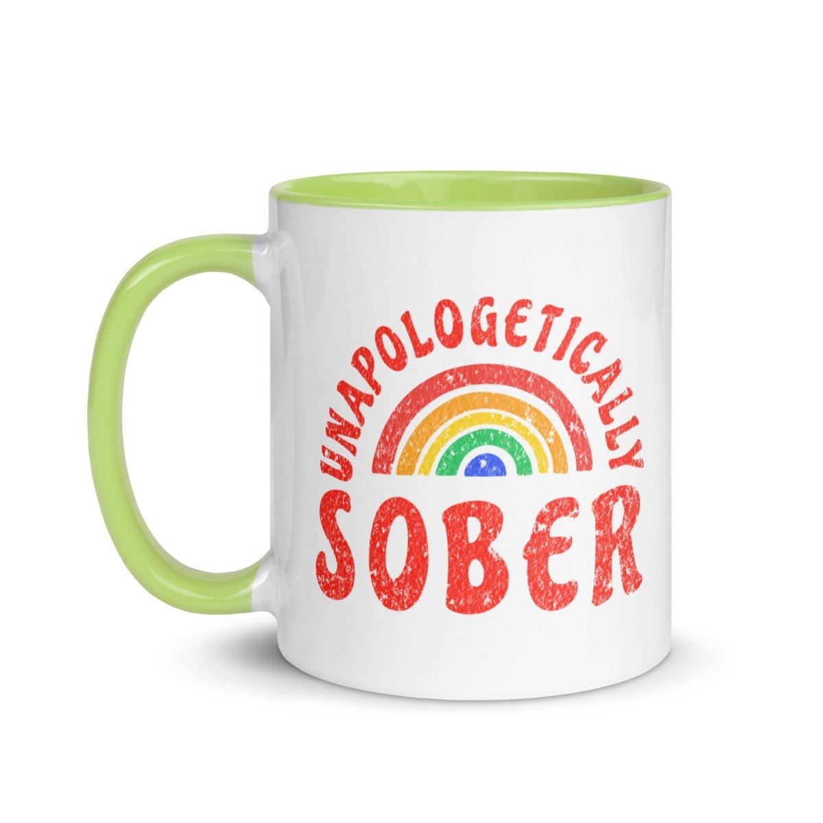 Unapologetically Sober Rainbow Coffee Mug with Colorful Interior - Perfect for Sober Living, Recovery Gifts & Motivational Morning Coffee