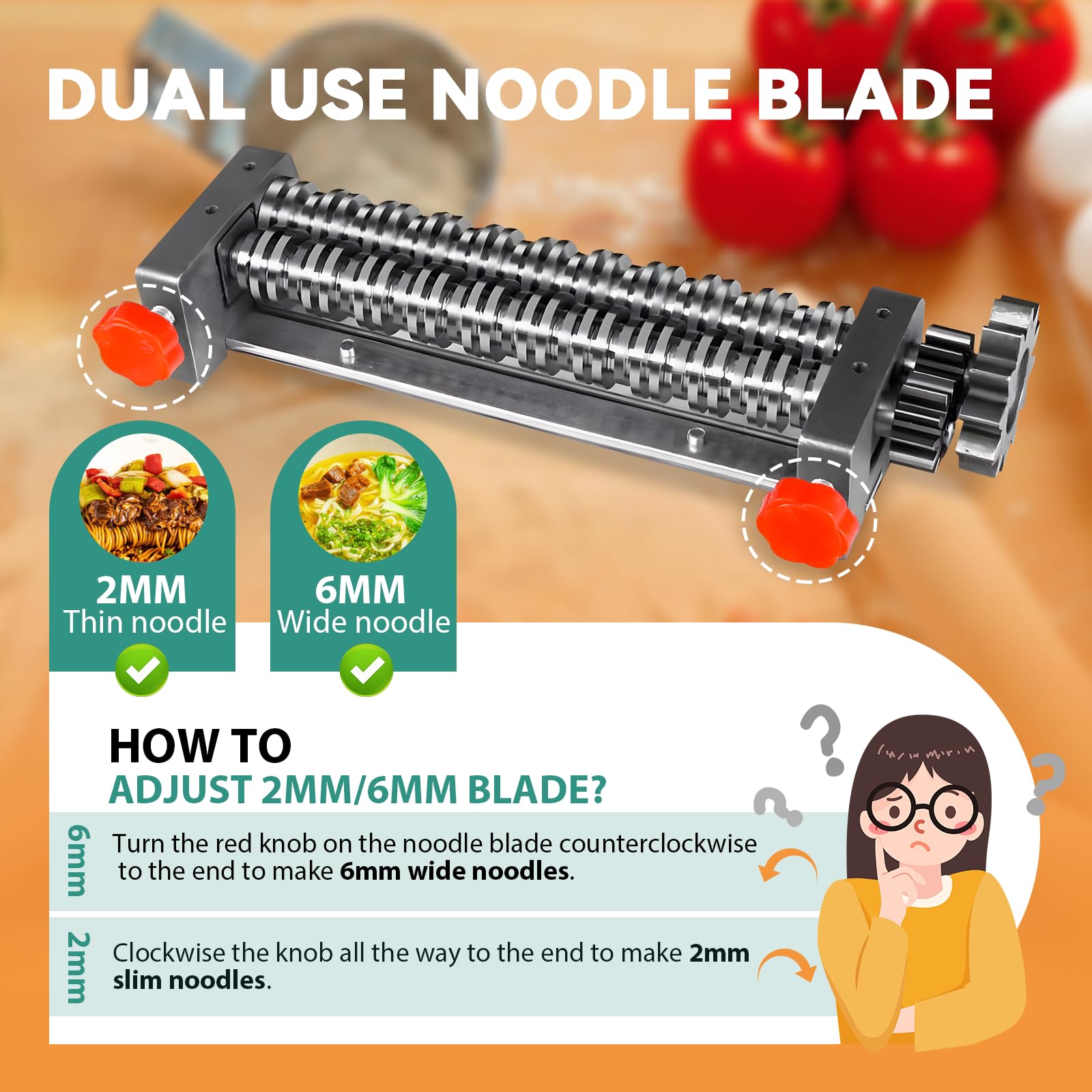 Commercial Electric Pasta Maker Machine - 550W Heavy Duty Automatic Noodle & Dough Press with 2mm/6mm Dual Blades - Stainless Steel Pasta Roller for Italian Cuisine, Home Kitchen & Restaurant Use