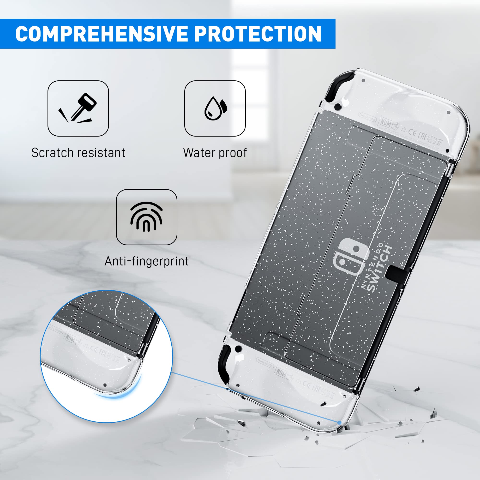 FANPL Glitter Case for Nintendo Switch OLED Model 2021 - Dockable Protective Shell with Sparkle Soft TPU Cover & Ergonomic Joycon Grip | Perfect for Gaming Protection and Stylish Play