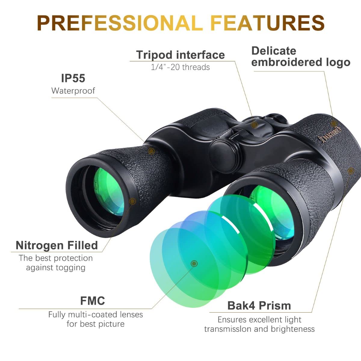 20x50 High Power Binoculars for Adults - Professional BAK4 Prism FMC Lens with Smartphone Adapter - Perfect for Bird Watching, Hunting, Travel, Stargazing, Concerts & Sports Events - Long Distance Viewing for Outdoor Adventures