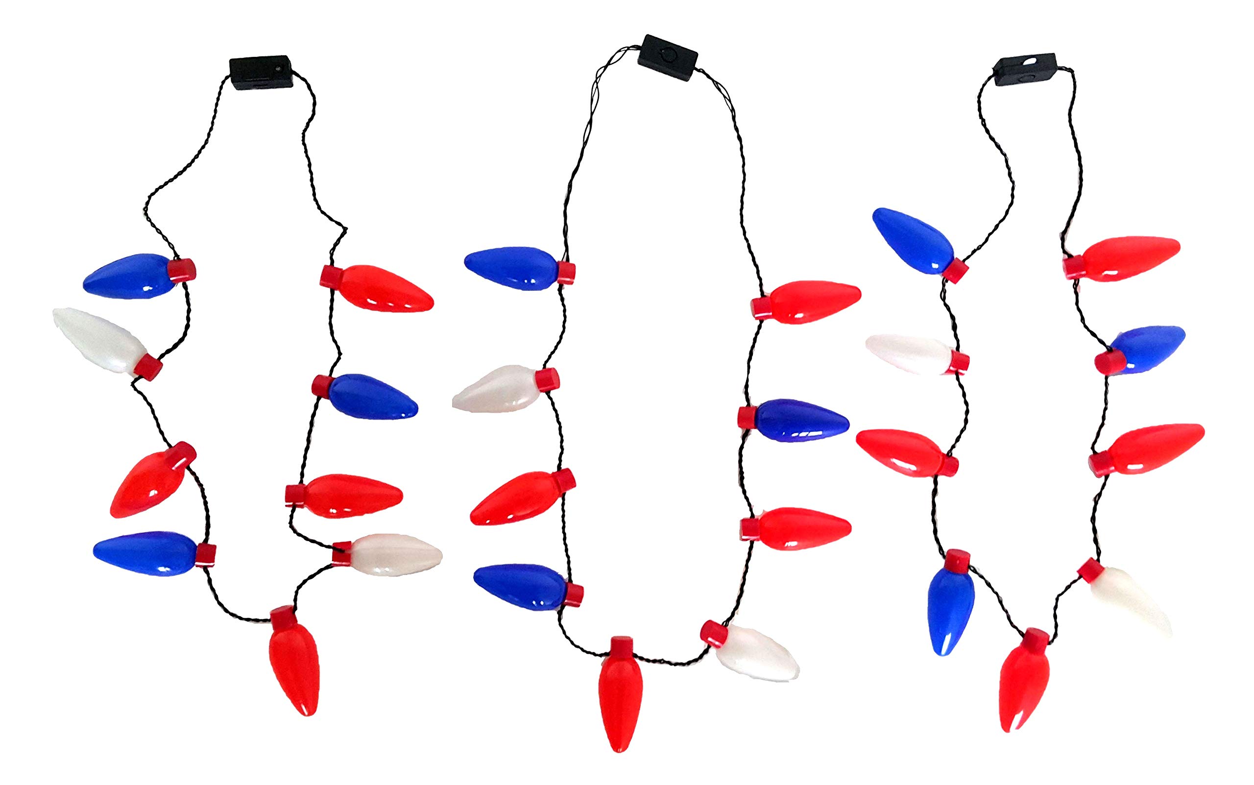 Glow in The Dark Flashing LED Bulb Necklace - 3 Pack Party Light Up Toy Necklace for Raves, Concerts, Halloween & Festivals - Fun Glow Accessories for Kids & Adults