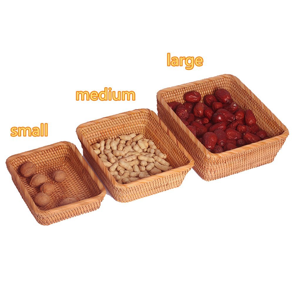 Handmade Rectangle Rattan Basket - 11.6 Inch Large Brown Woven Storage Tray for Fruits, Snacks, Bread, Keys & Magazines | Natural Home Decor Serving Bowl for Kitchen, Living Room & Bedroom Organization