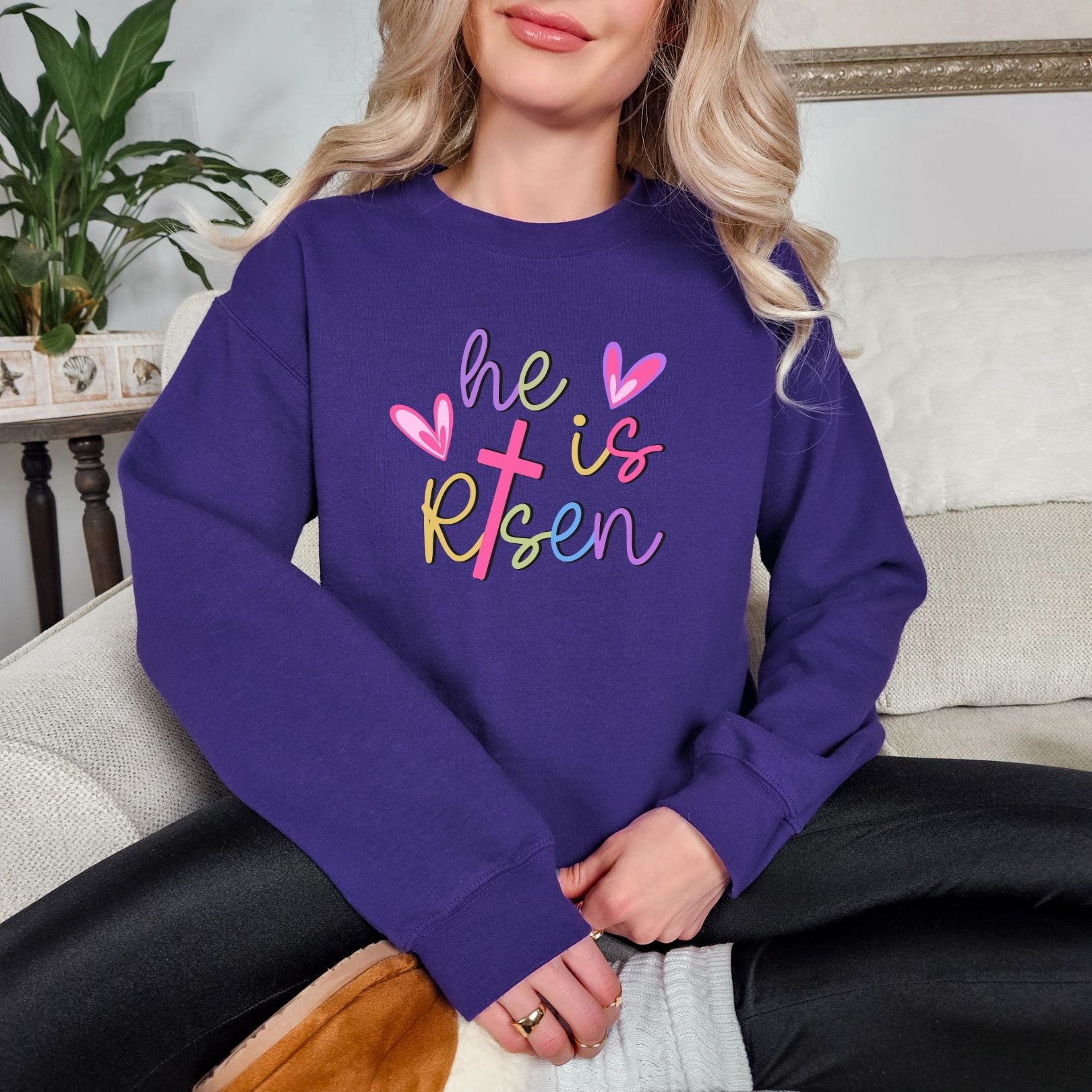 He Is Risen Graphic Sweatshirt - Christian Easter Apparel for Women & Men - Perfect for Church, Bible Study & Easter Celebrations