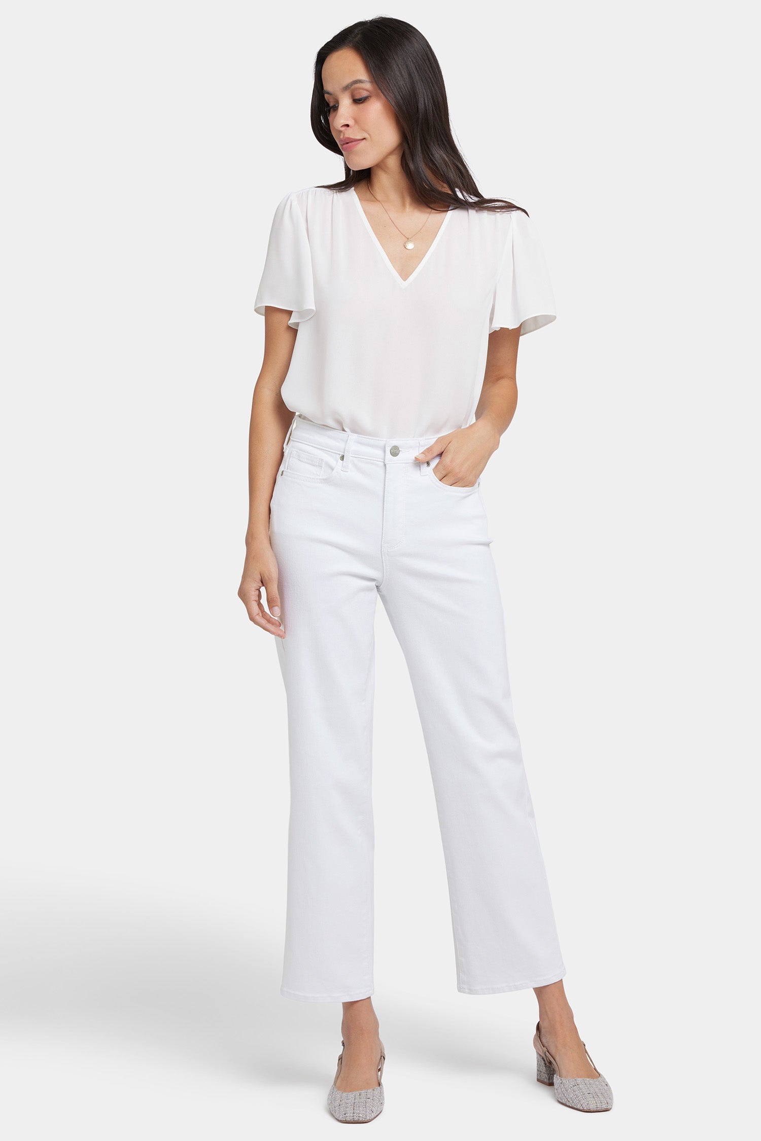 Bailey Relaxed Straight Ankle Jeans for Petite Women | Comfort Stretch Denim Pants in Optic White | Perfect for Casual Wear & Everyday Outfits