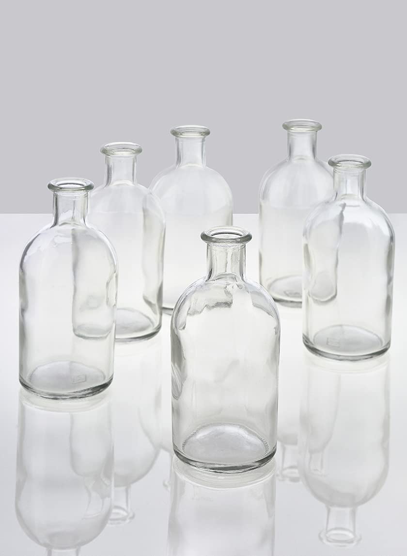 Jamali Garden 6-Pack Clear Glass Medicine Bottle Bud Vases - Perfect for Floral Arrangements, Wedding Centerpieces, and Home Decor