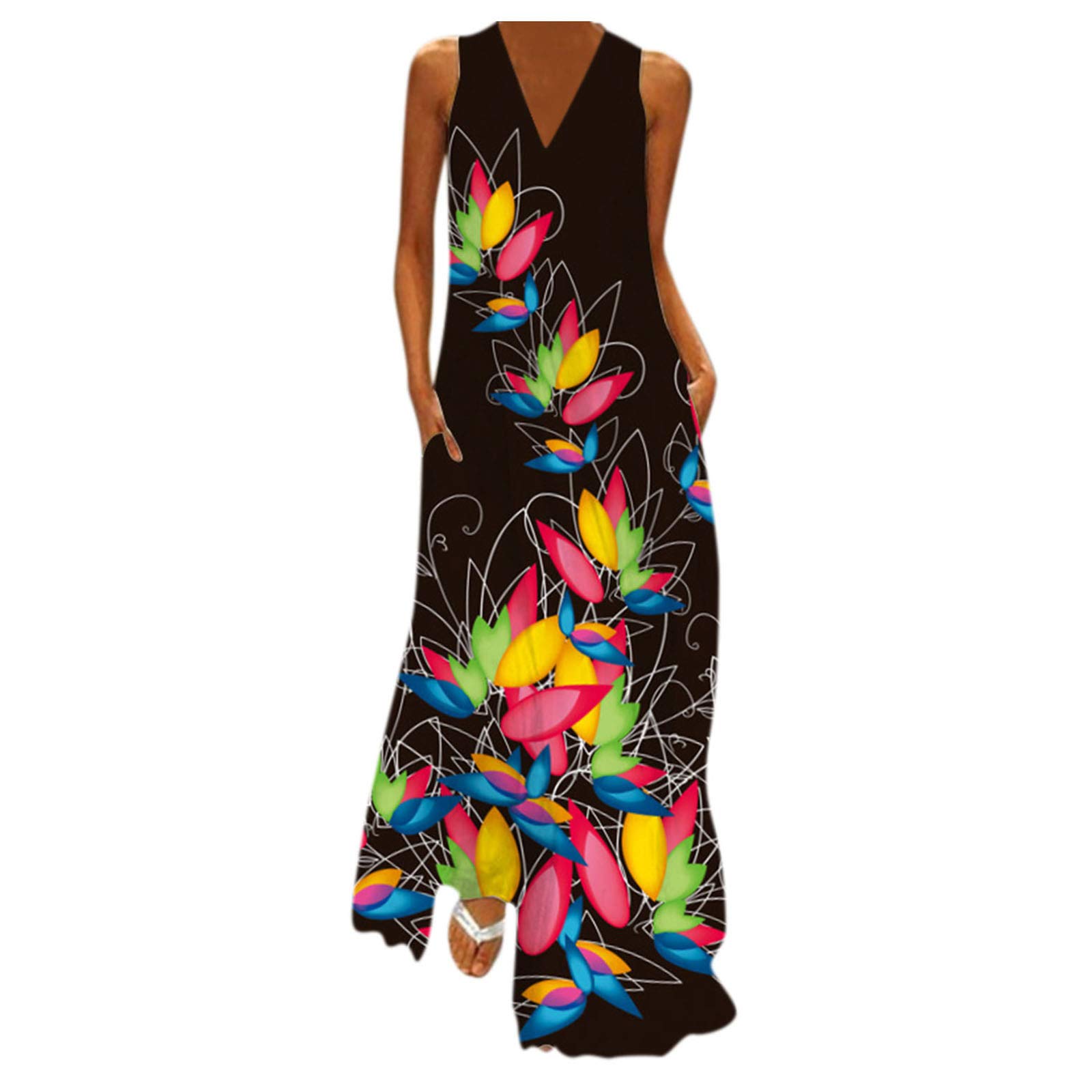Keepfit Boho Maxi Dress - Floral Summer Casual Sleeveless Flowy Dress for Wedding Guest, Beach Party & Vacation | Women's Bohemian Long Dress for Outdoor Events & Special Occasions