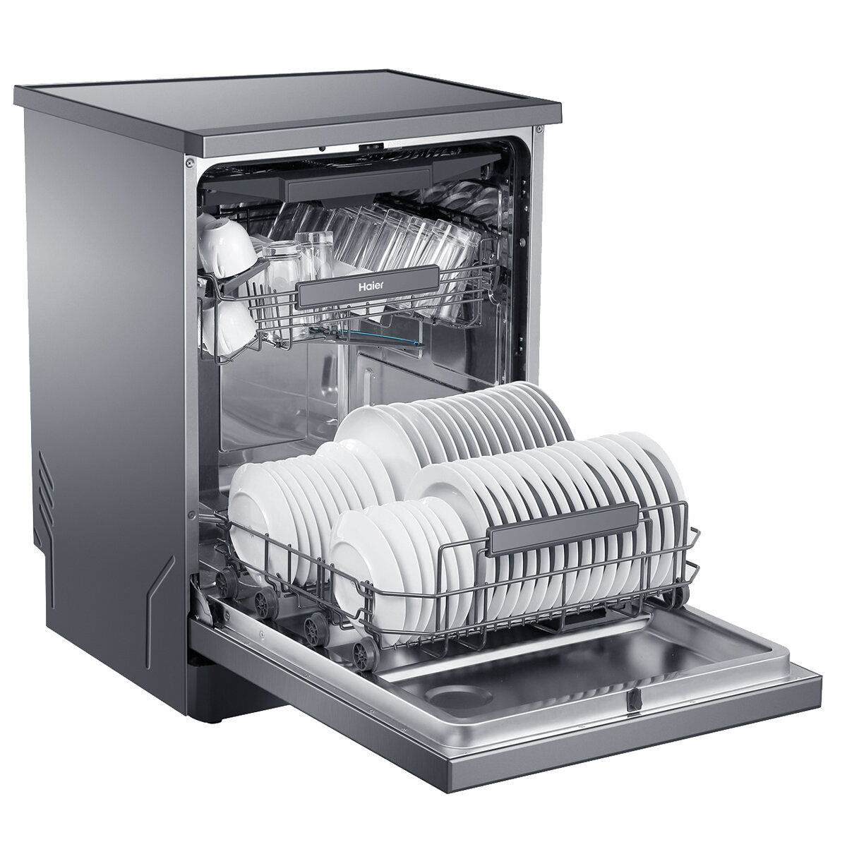 Haier 600 Series Freestanding Dishwasher with Steam Function - Stainless Steel HDW15F3S1 | Perfect for Large Families & Entertaining Guests