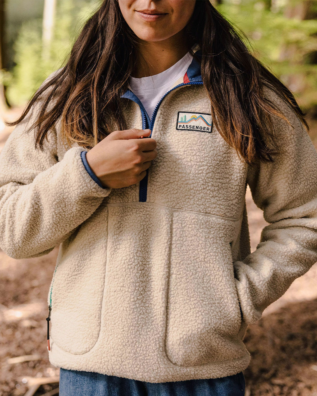 Maine 2.0 Half Zip Recycled Sherpa Fleece Pullover - Eco-Friendly Warm Oatmeal Color for Outdoor & Casual Wear