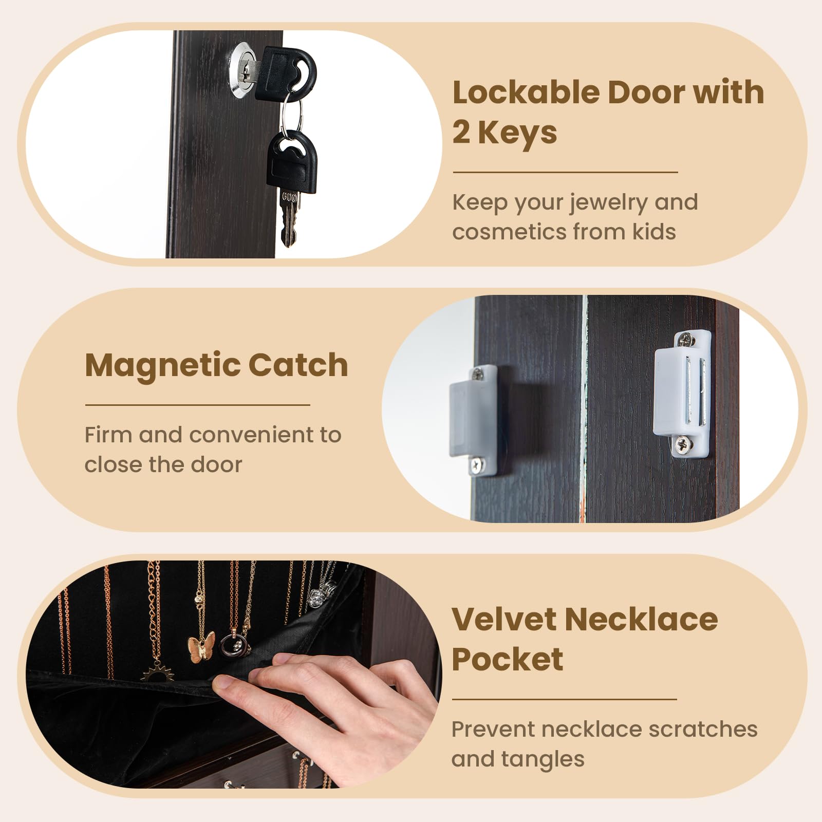 CHARMAID 360° Swivel Jewelry Cabinet Armoire with Full Length Mirror - 64.5