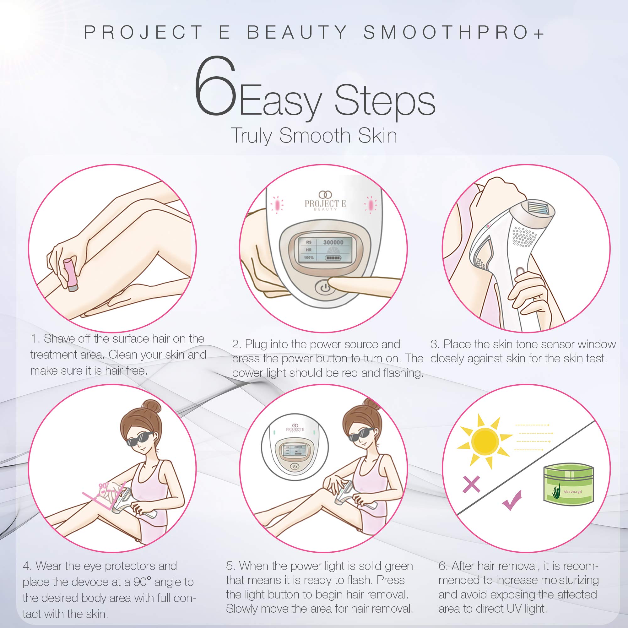 Project E Beauty SmoothPro+ IPL Hair Removal Device - Permanent Hair Reduction for Face, Armpits, Legs & Body | 5 Energy Levels, 300,000 Flashes | Painless & Long-Lasting | Perfect for Home Use, Travel & Salon-Quality Results