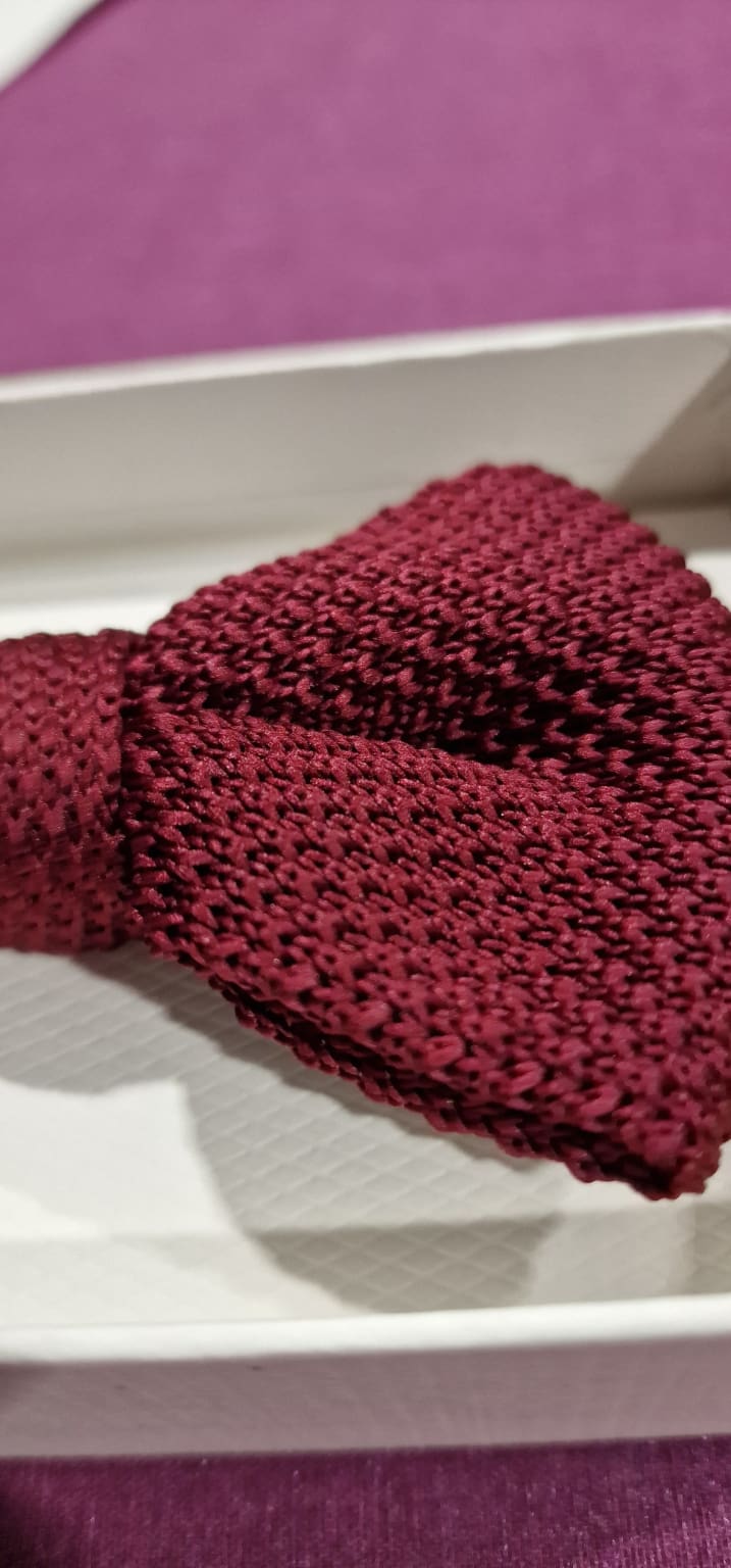 Elegant Knitted Bow Tie for Men - Perfect for Weddings, Parties & Formal Events - L A Smith Wine Red Handmade Accessory