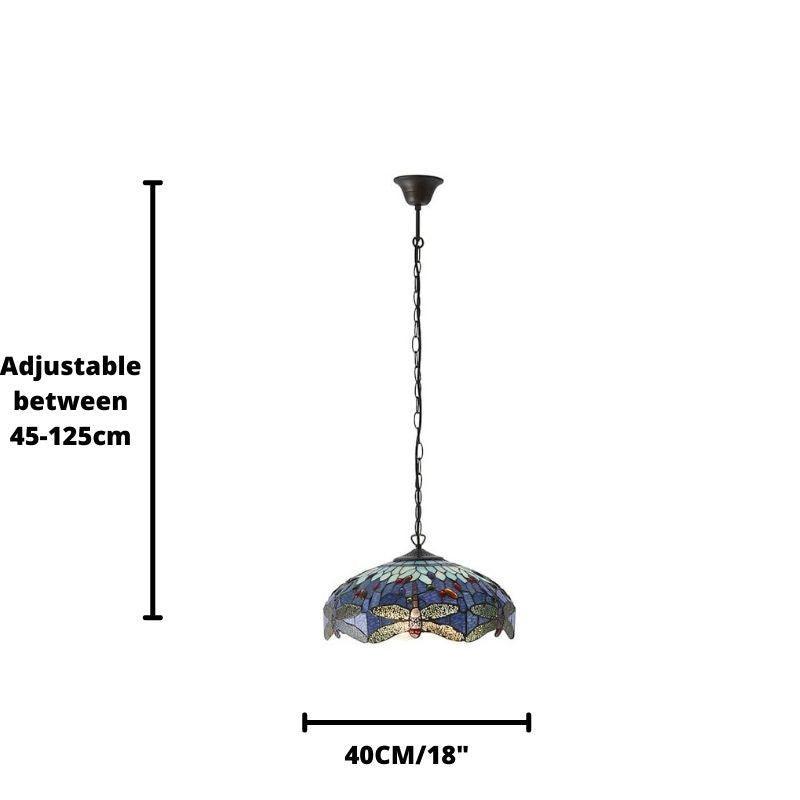 Blue Dragonfly Medium Tiffany Ceiling Light - 1 Bulb Fitting for Bedroom, Living Room & Dining Room Vintage Style Lighting