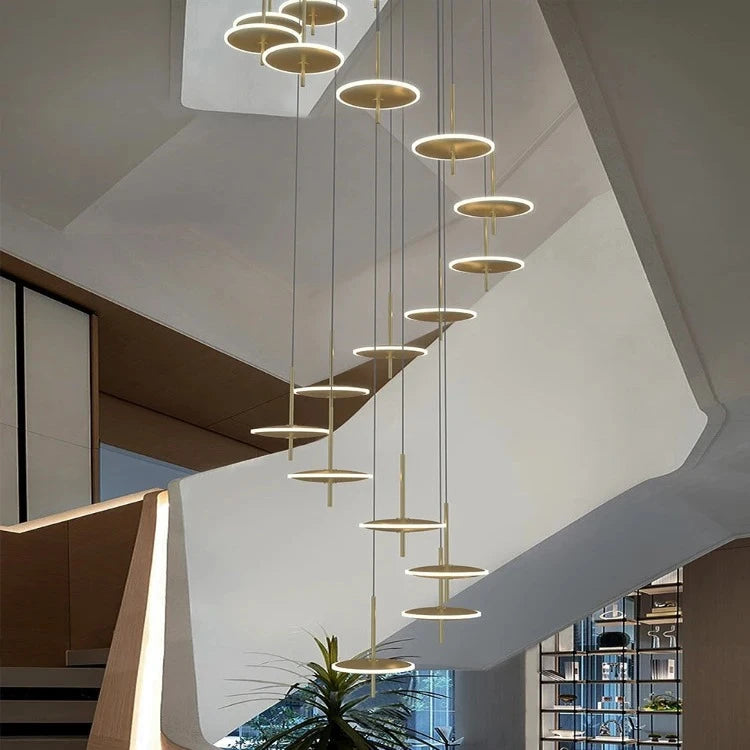 Modern Spiral Round Scandinavian Chandelier - Elegant Ceiling Light Fixture for Staircase, Living Room & Dining Room - Energy Efficient LED Lighting for Home Decor