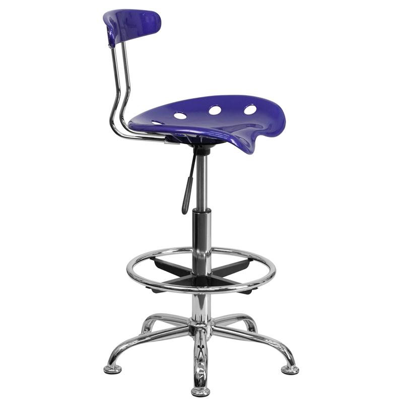 FLASH Bradley Vibrant Violet and Chrome Drafting Stool with Tractor Seat - Adjustable Height Bar Stool for Home Office, Art Studio & Industrial Workspaces