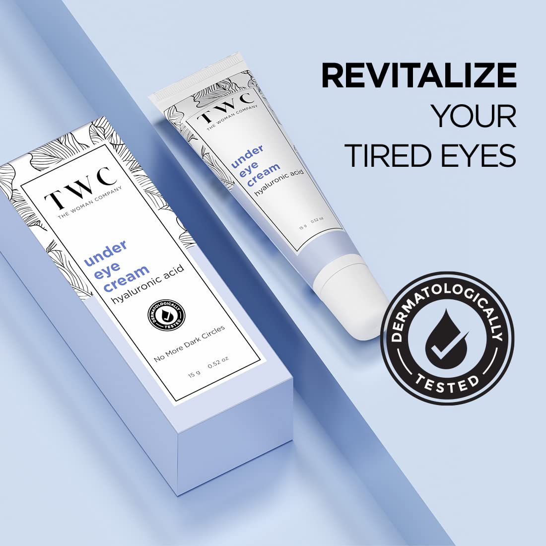 The Woman Company Under Eye Cream for Dark Circles, Puffy Eyes & Fine Lines - Caffeine, Vitamin E, Niacinamide & Hyaluronic Acid Enriched - 15 gm - Perfect for Morning & Night Skincare Routine