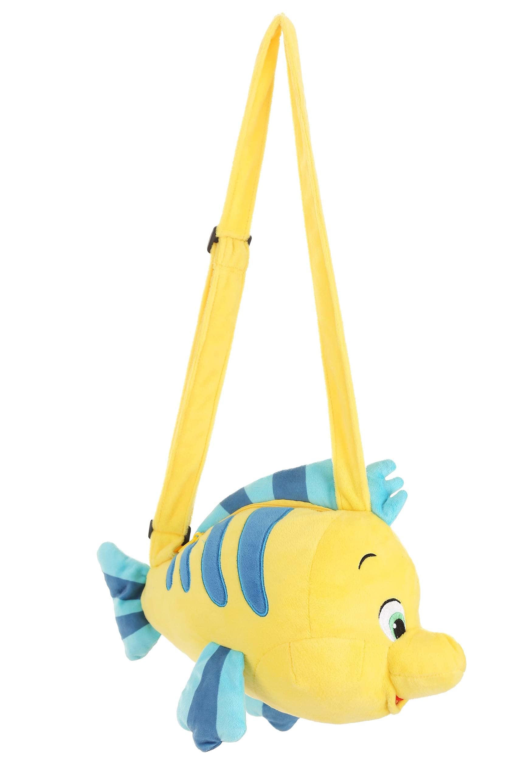 Disney The Little Mermaid Flounder Plush Pouch Bag for Kids - Cute Cosplay Accessory, Halloween Costume Companion & Beach Party Essential - Perfect for Dress Up, Gift Giving and Disney Themed Events