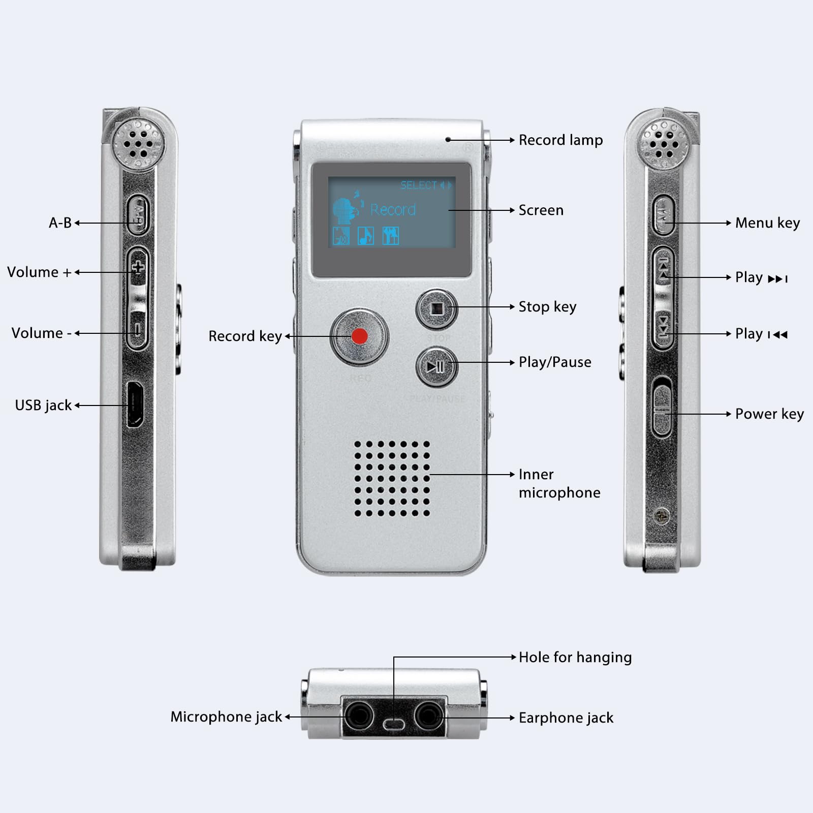 COVVY 16GB Portable Digital Voice Recorder with LCD Screen - Audio Recorder, MP3 Player, Dictaphone for Lectures, Meetings & Interviews | Silver