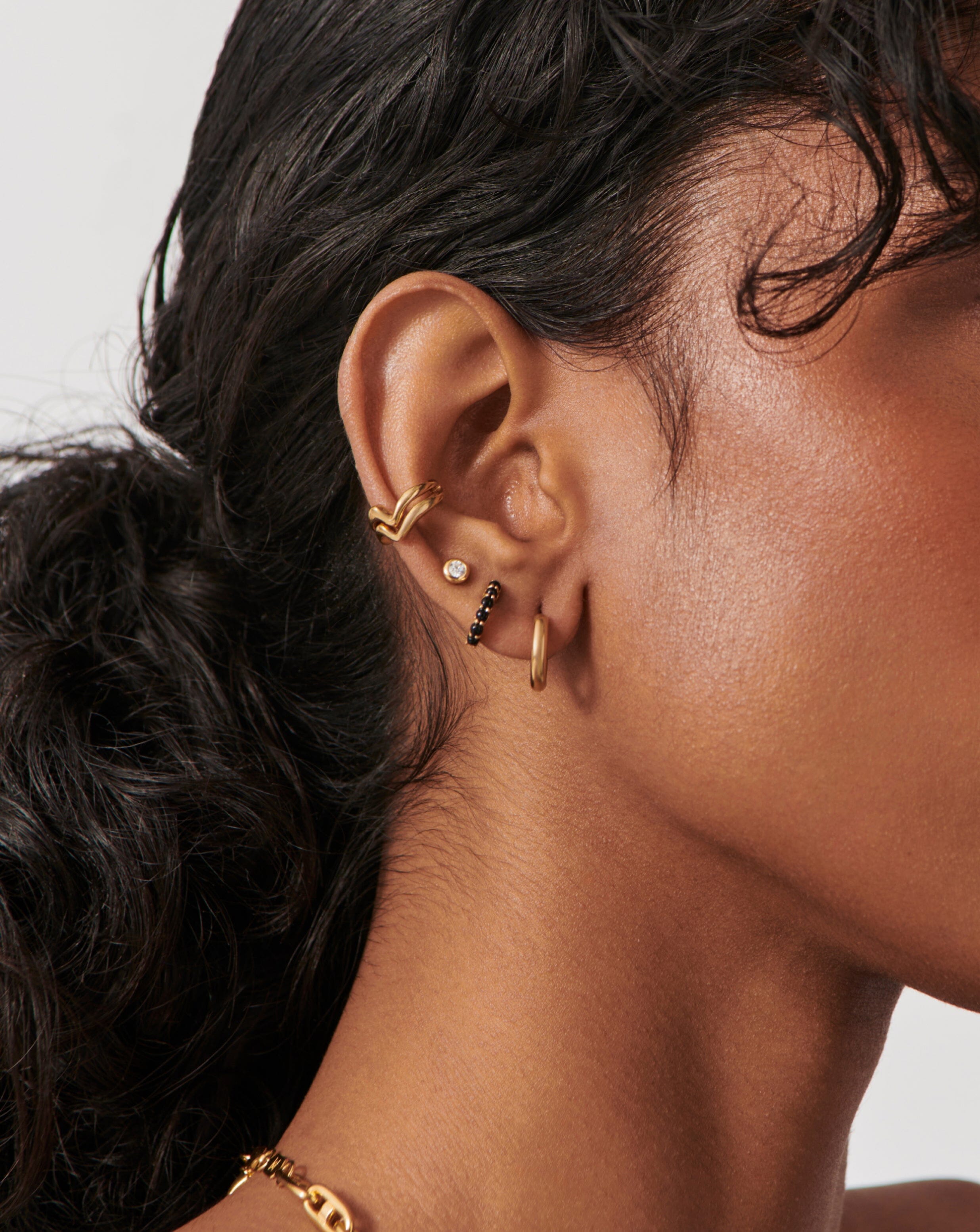 18k Gold Vermeil Black Onyx Huggie Hoop Earrings for Women - Minimalist Dainty Gemstone Huggies for Everyday Wear, Gift Giving & Special Occasions